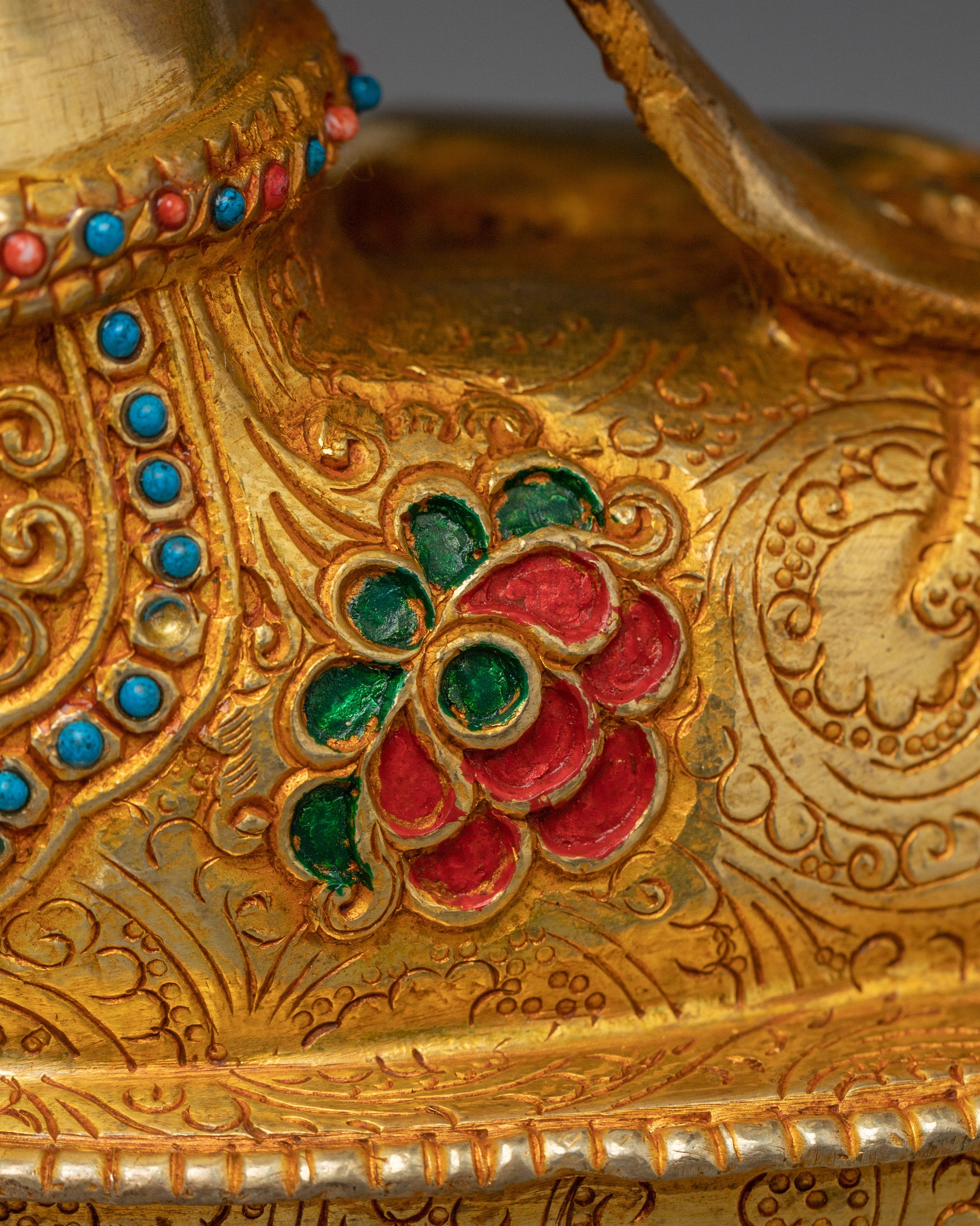 Handcrafted Chenrezig Copper Artwork with Gemstones Statue | Meditation & Spiritual Decor