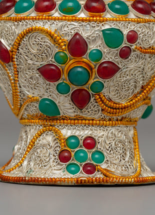 Copper Rice Pot with Filigree | Tibetan Offering Bowl