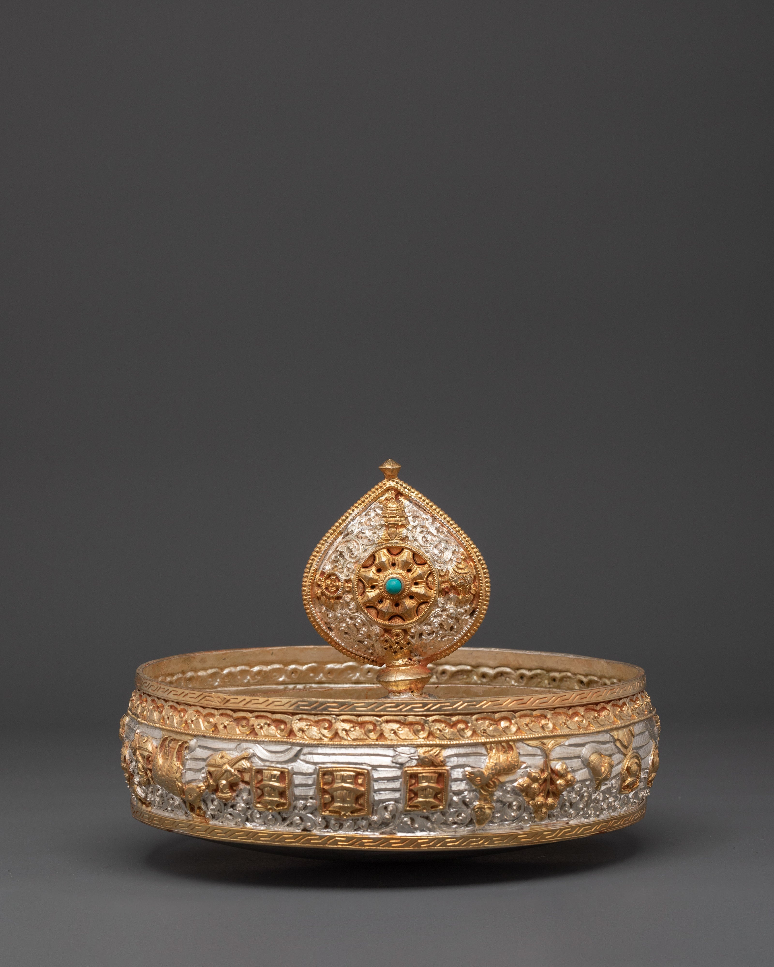 Silver Plated Mandala | Copper Design with Gold Plating & Turquoise
