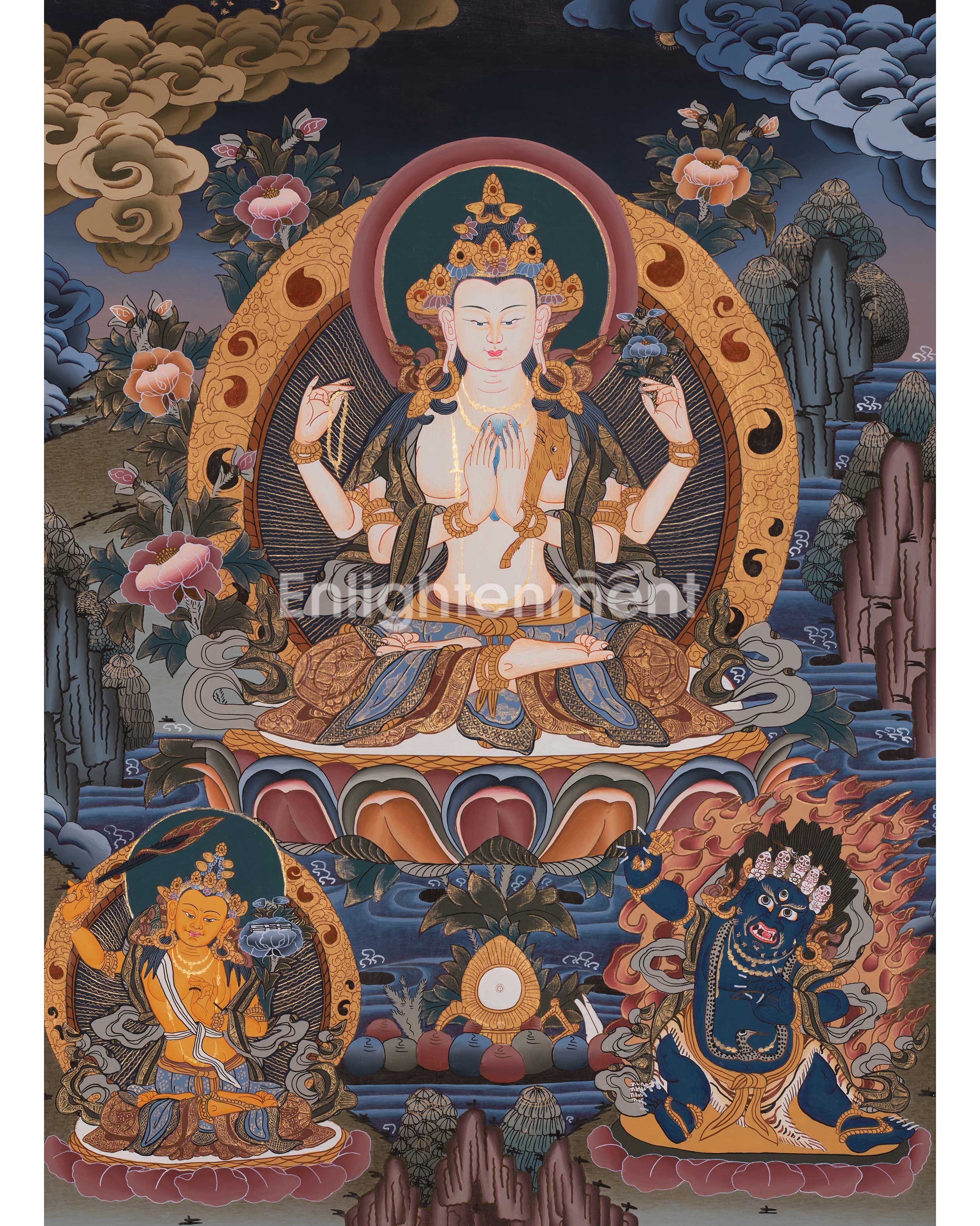 Original Hand-Painted Chenrezig Tibetan Thangka | Avalokiteshvara Painting