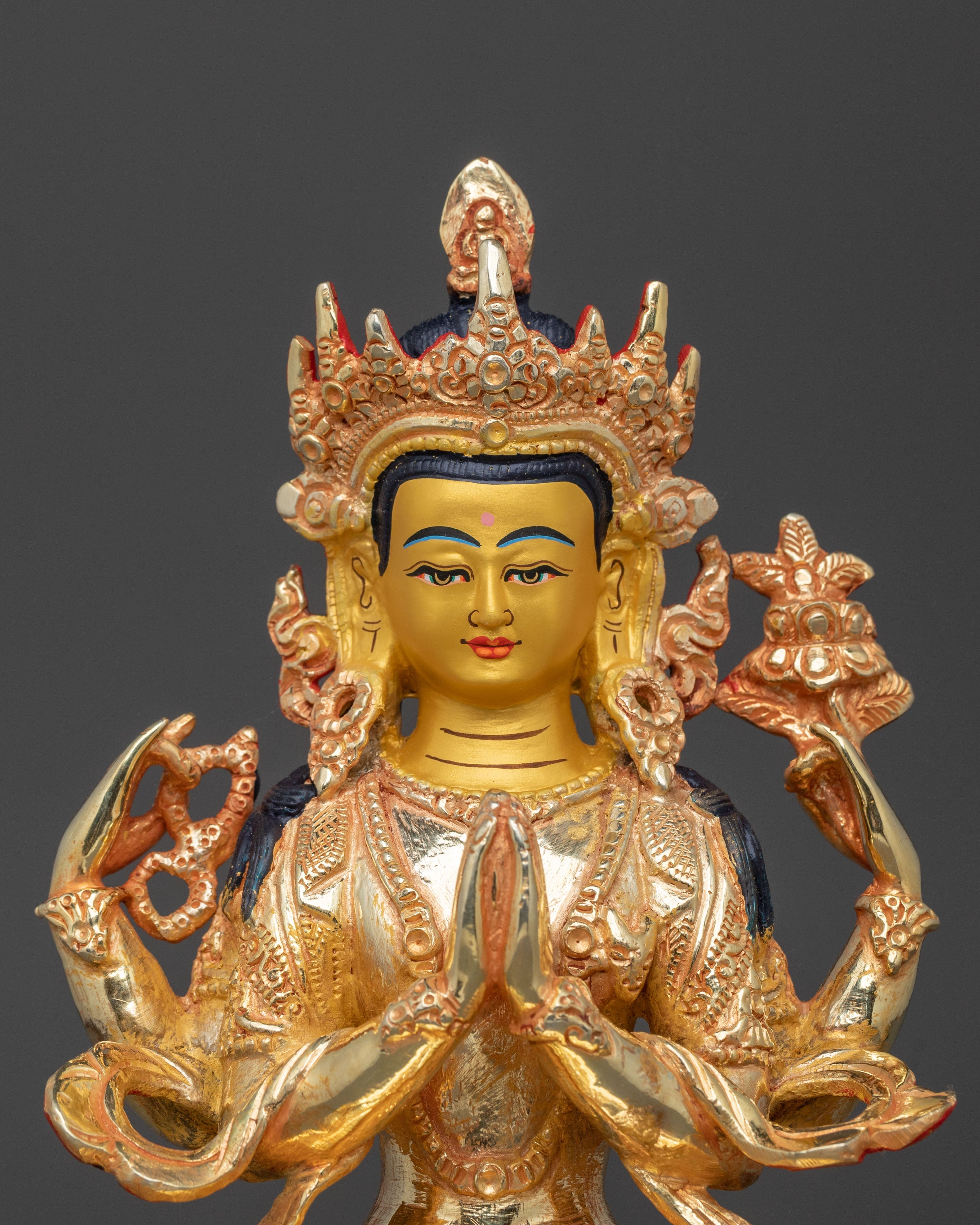 Hand Carved Chenrezig Copper Statue | Sacred Meditation Sculpture
