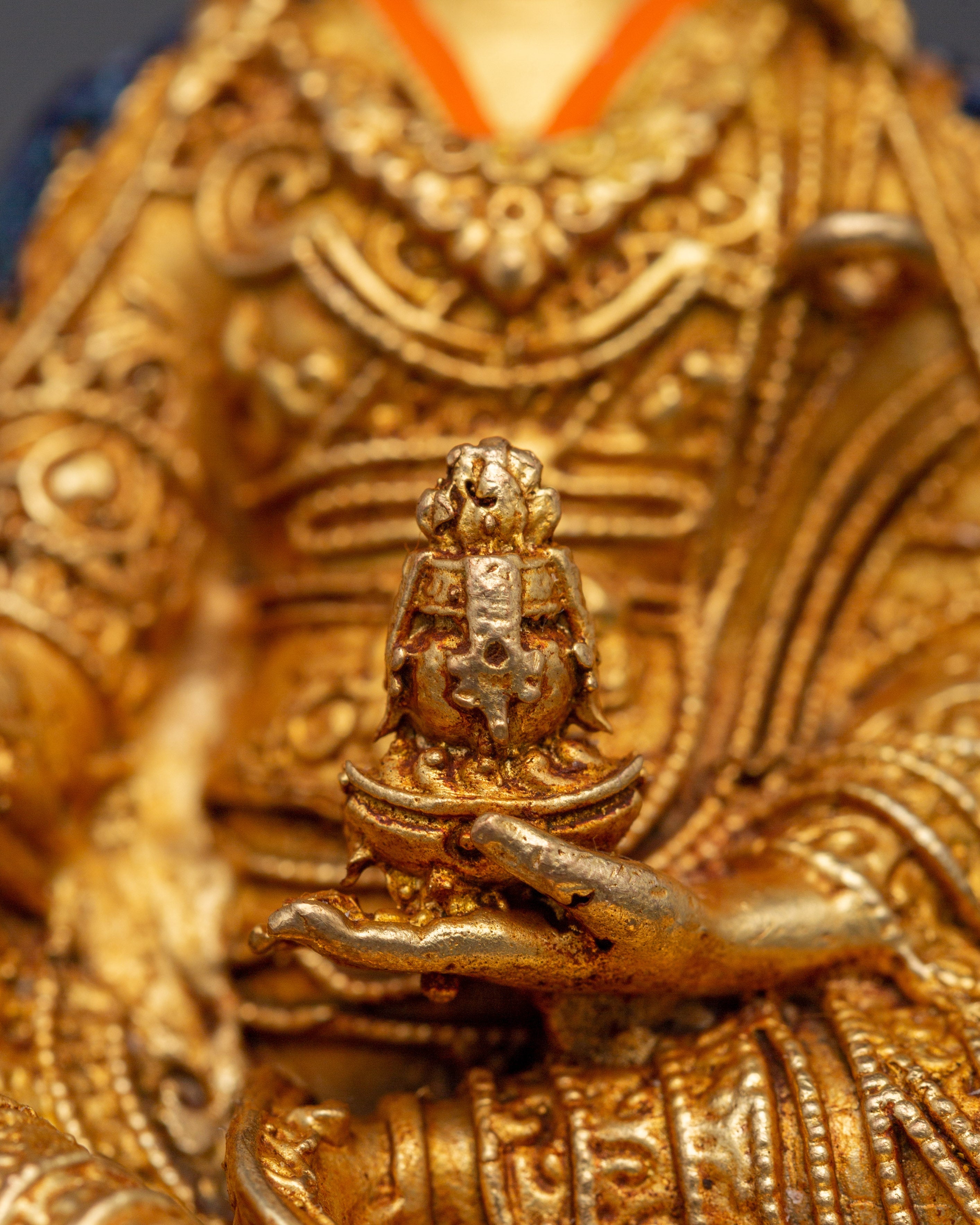 Gold Plated Guru Rinpoche Statue | Tibetan Buddhist Altar Figurine