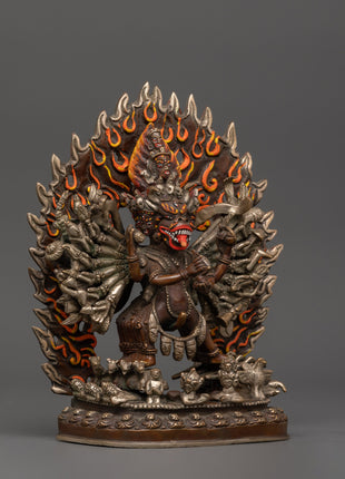 Silver-Plated Yamantaka Statue | Wrathful Buddhist Deity for Protection & Transformation