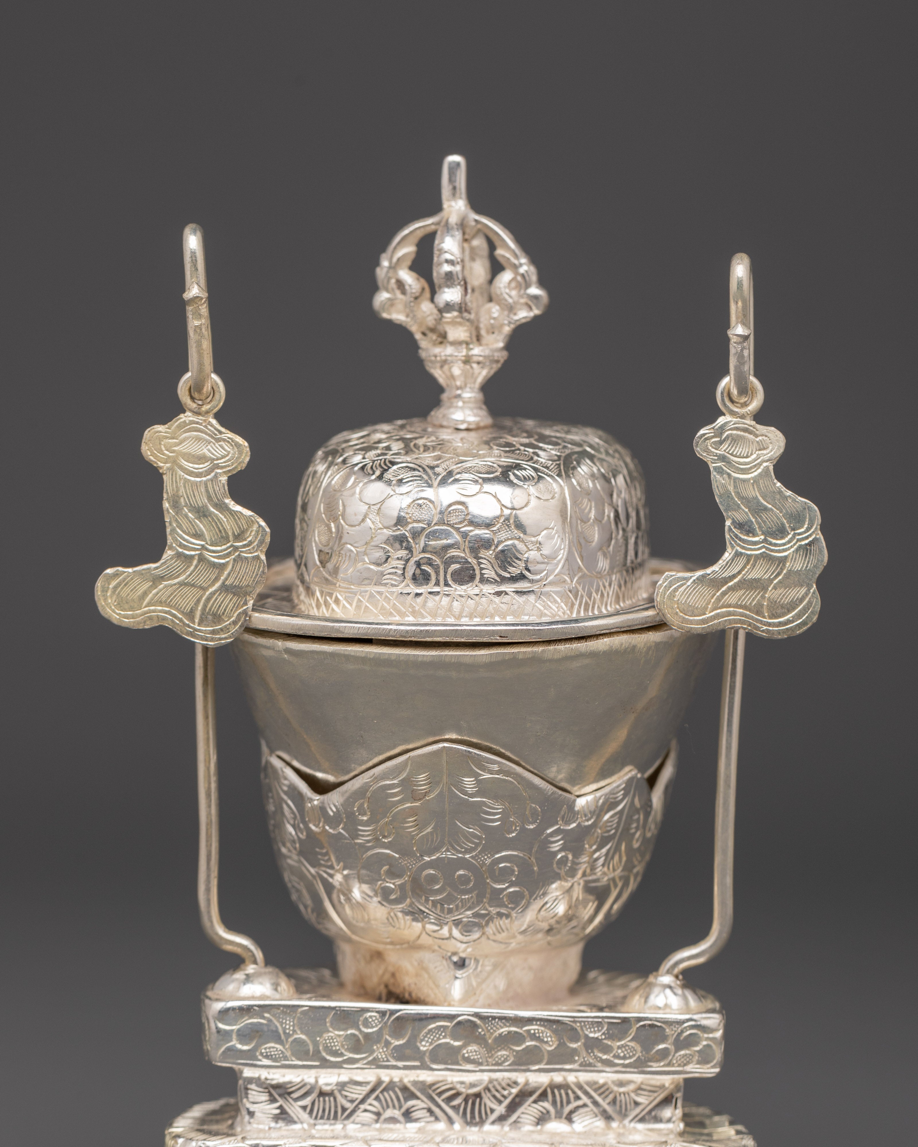 Silver-Plated Tibetan Kapala Set | Sacred Skull Cup for Tantric Offerings