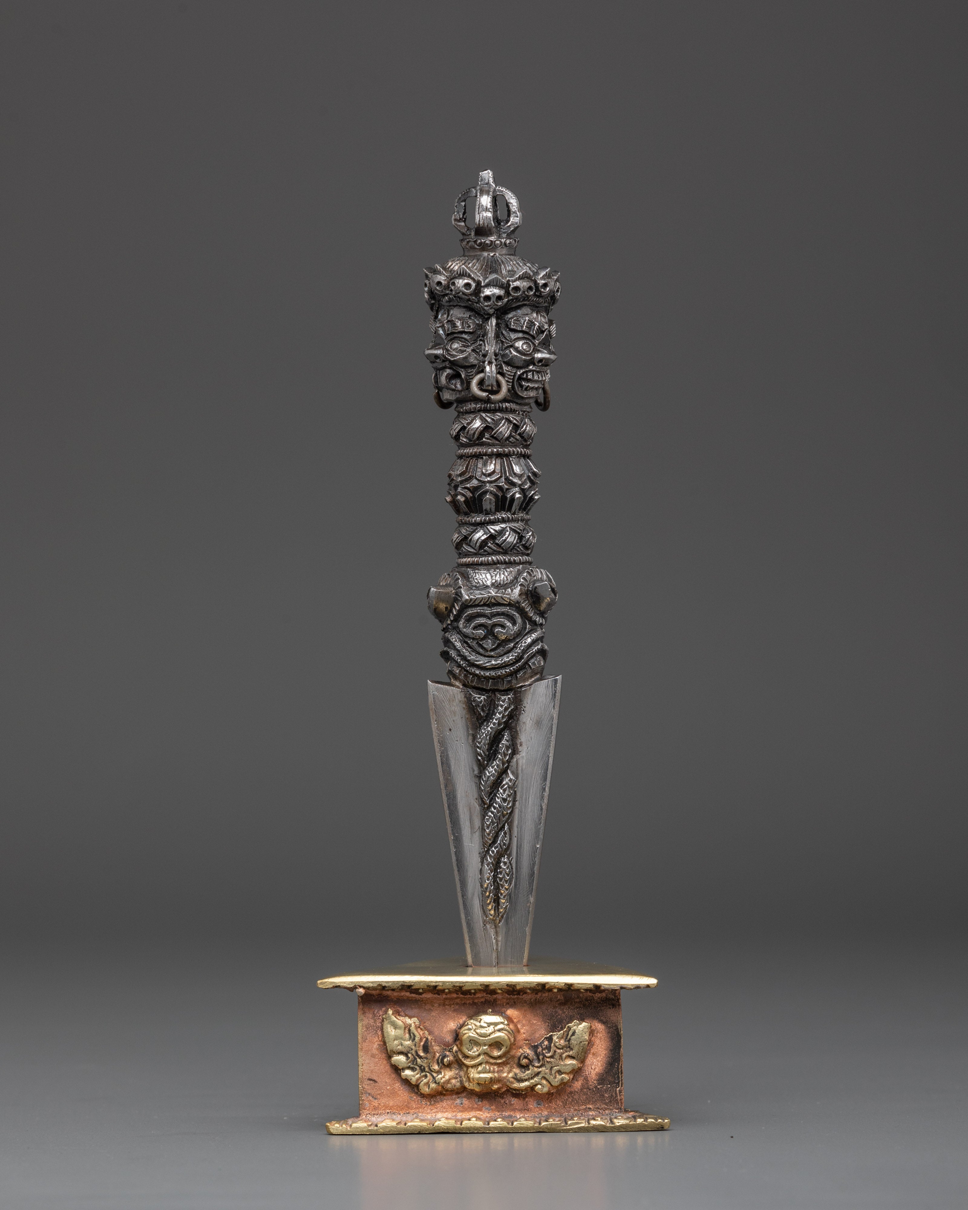 Handmade Tibetan Phurba Dagger | Ritual Dagger with Vajra Top & Makara Faces