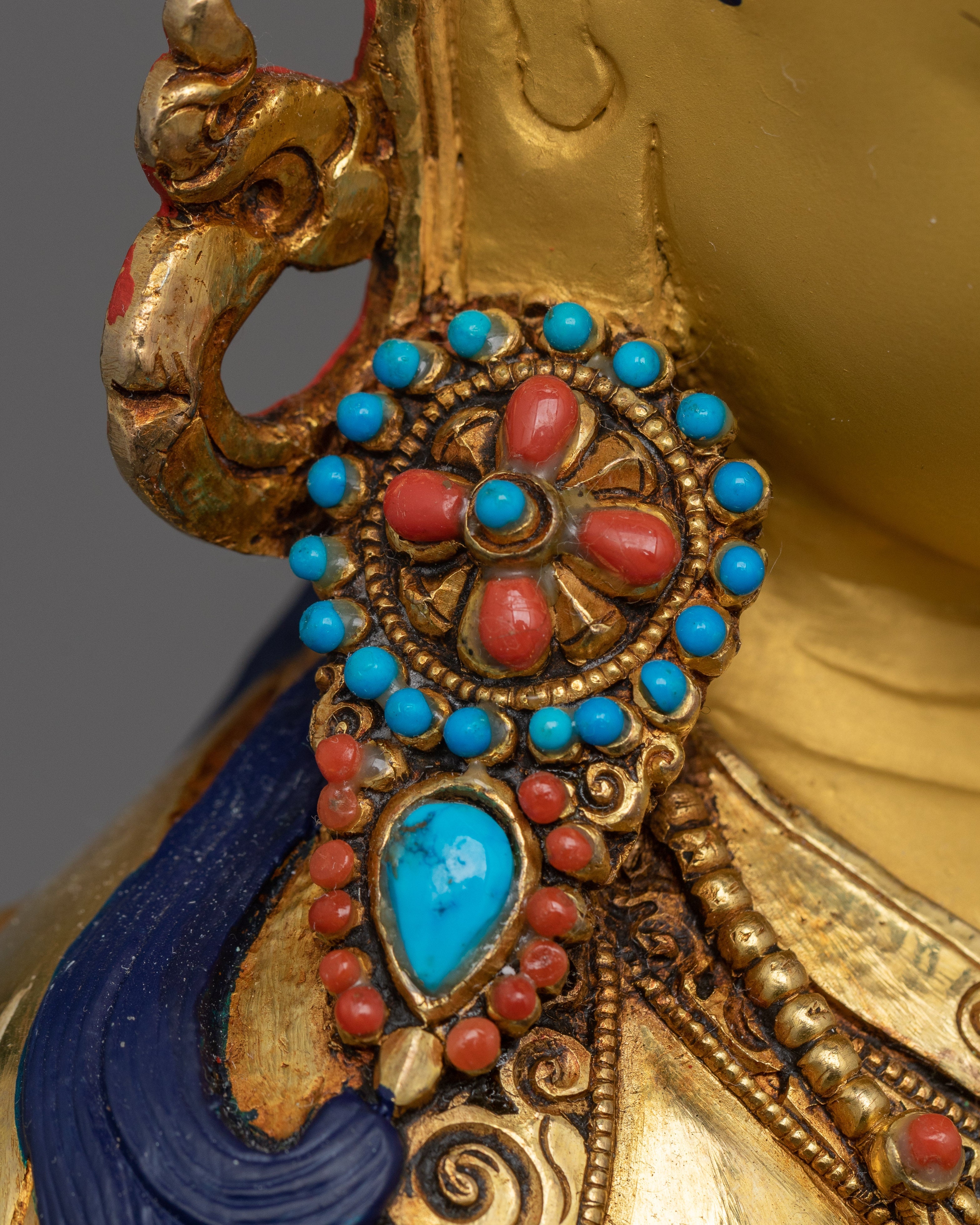 Rare Guru Tsokye Dorje Statue | 24K Gold Gilded with Hand-Carved Gemstones