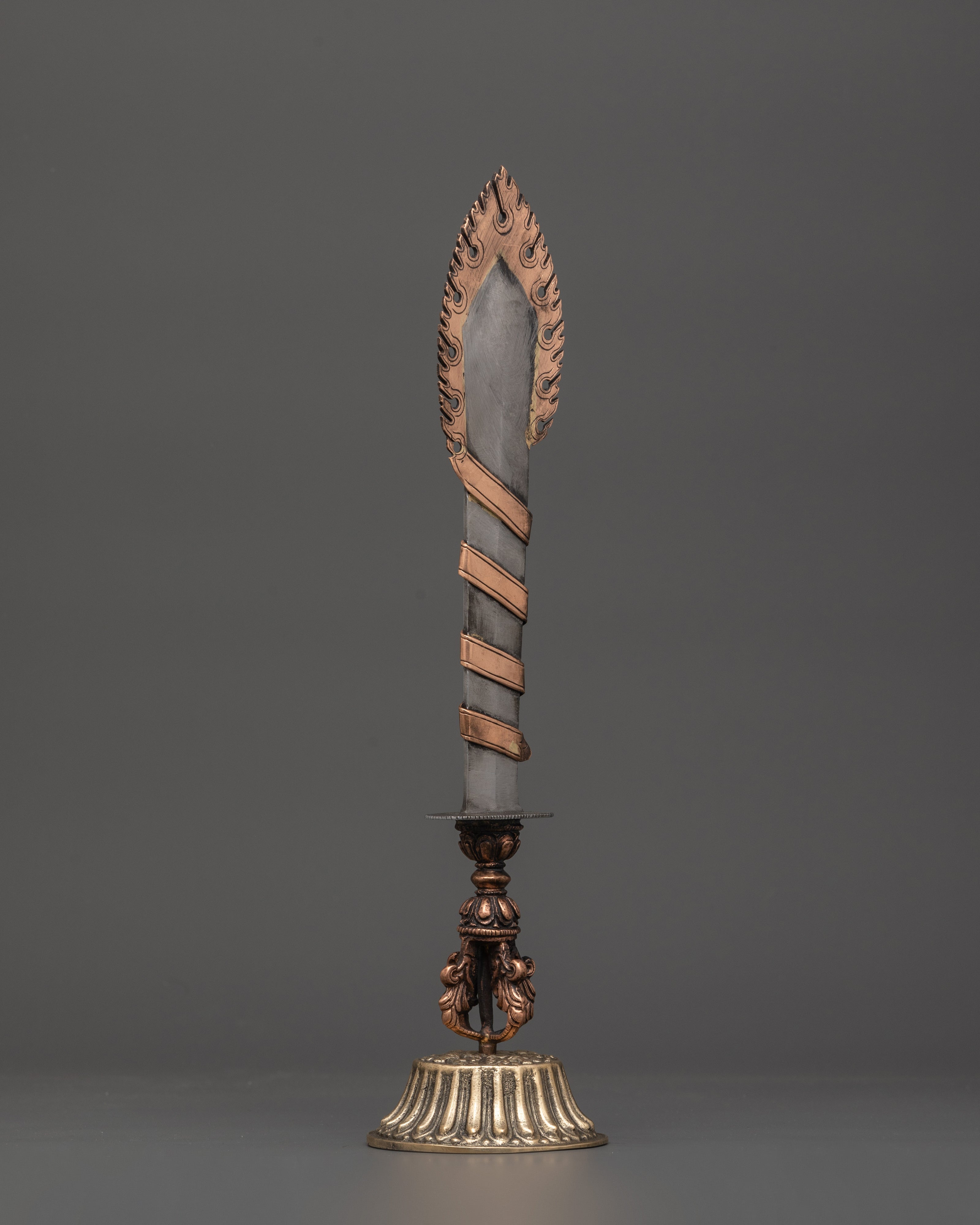 Tibetan Ritual Sword | Iron & Copper Altar Weapon with Brass Stand