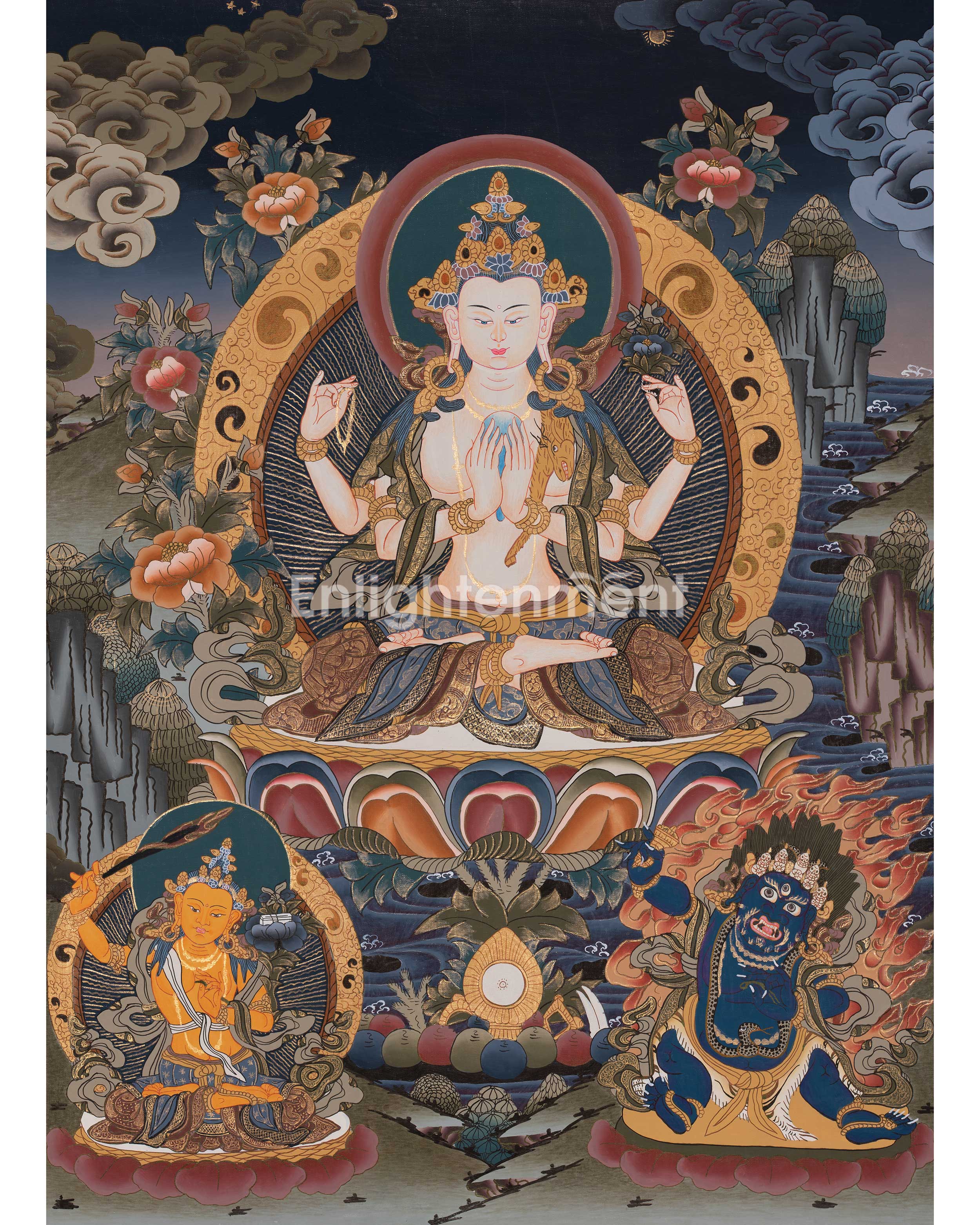 Original Hand-Painted Chenrezig Tibetan Thangka | Avalokiteshvara Painting