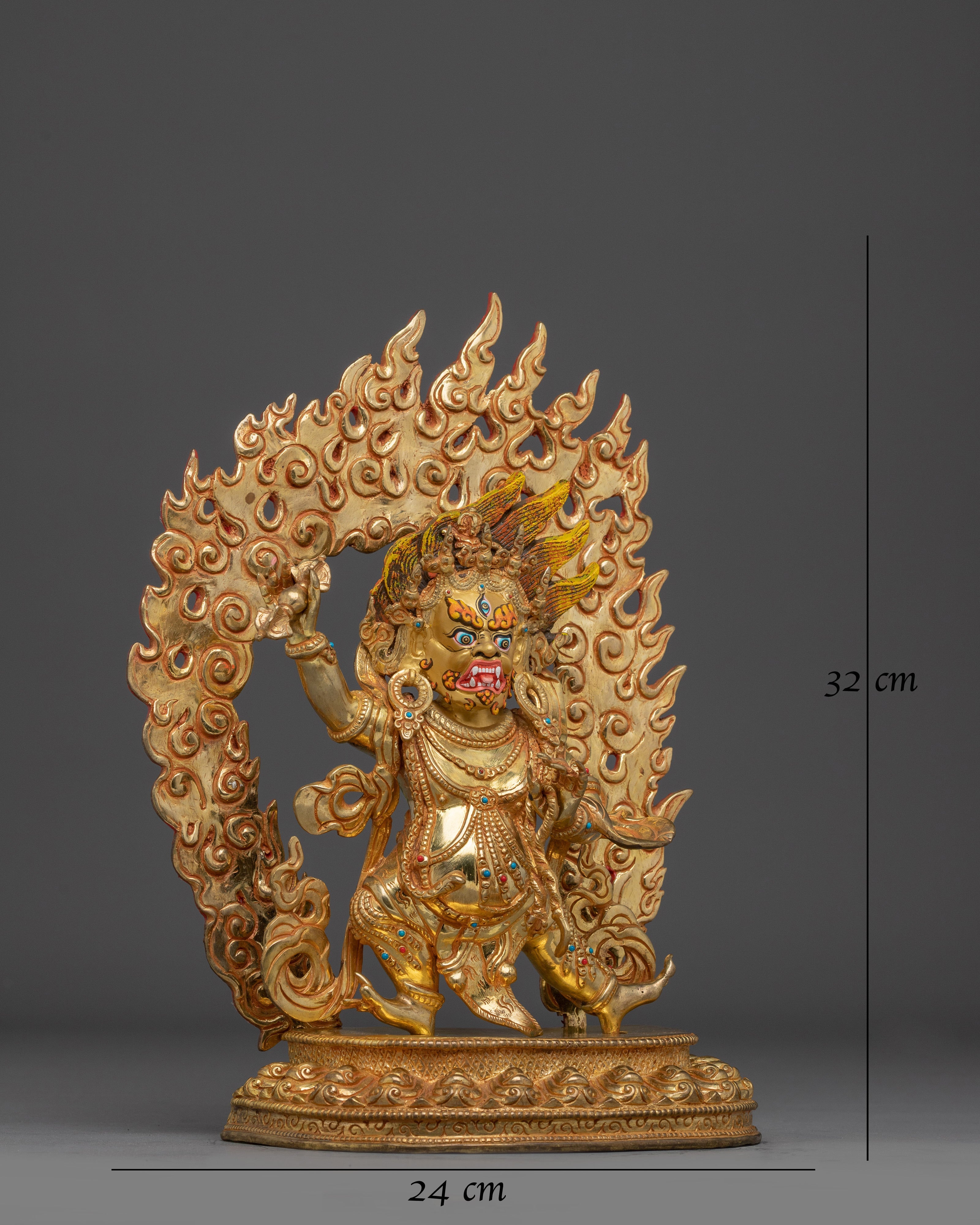 Copper Vajrapani Sculpture with Gemstones