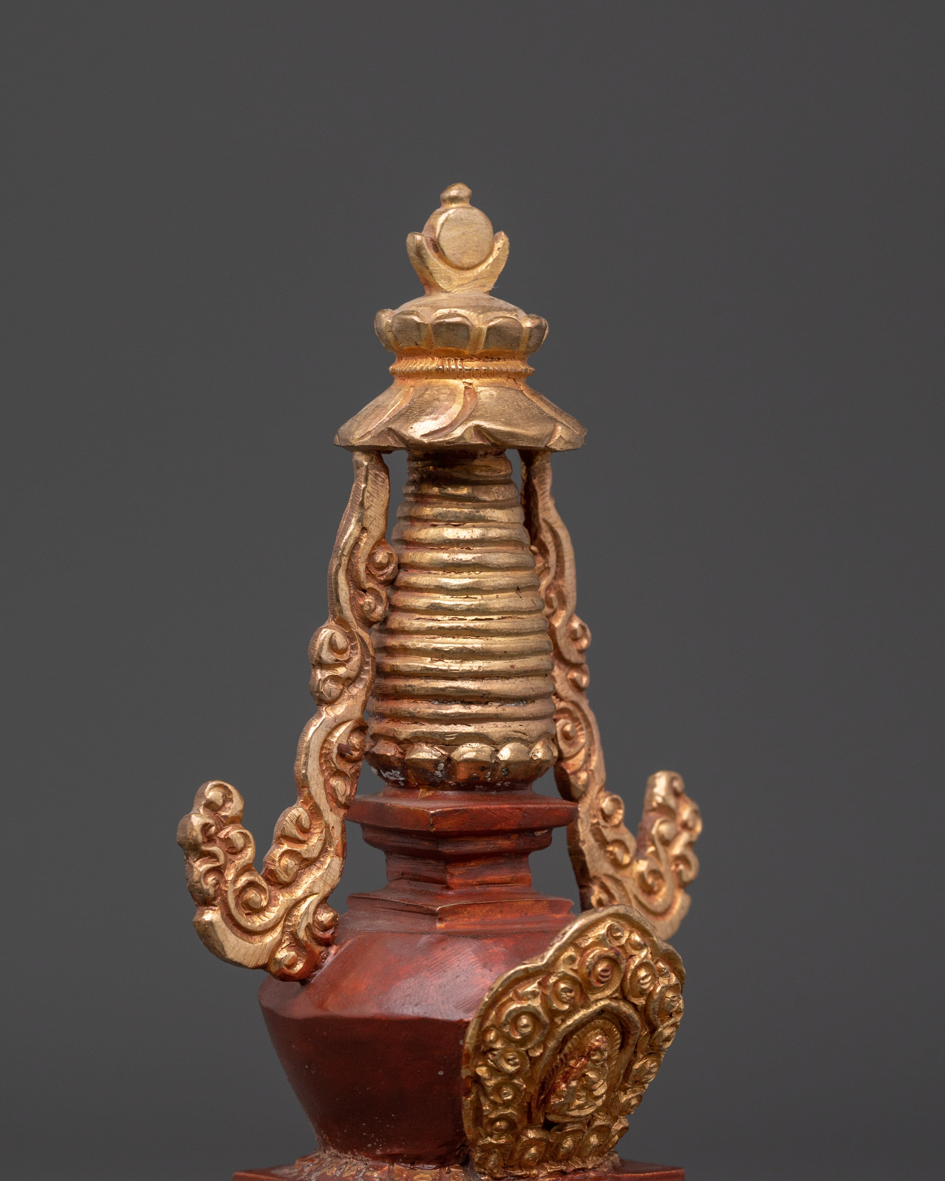 Gold-Plated Copper Stupa With Statue | Sacred Stupa for Shrine, Altar