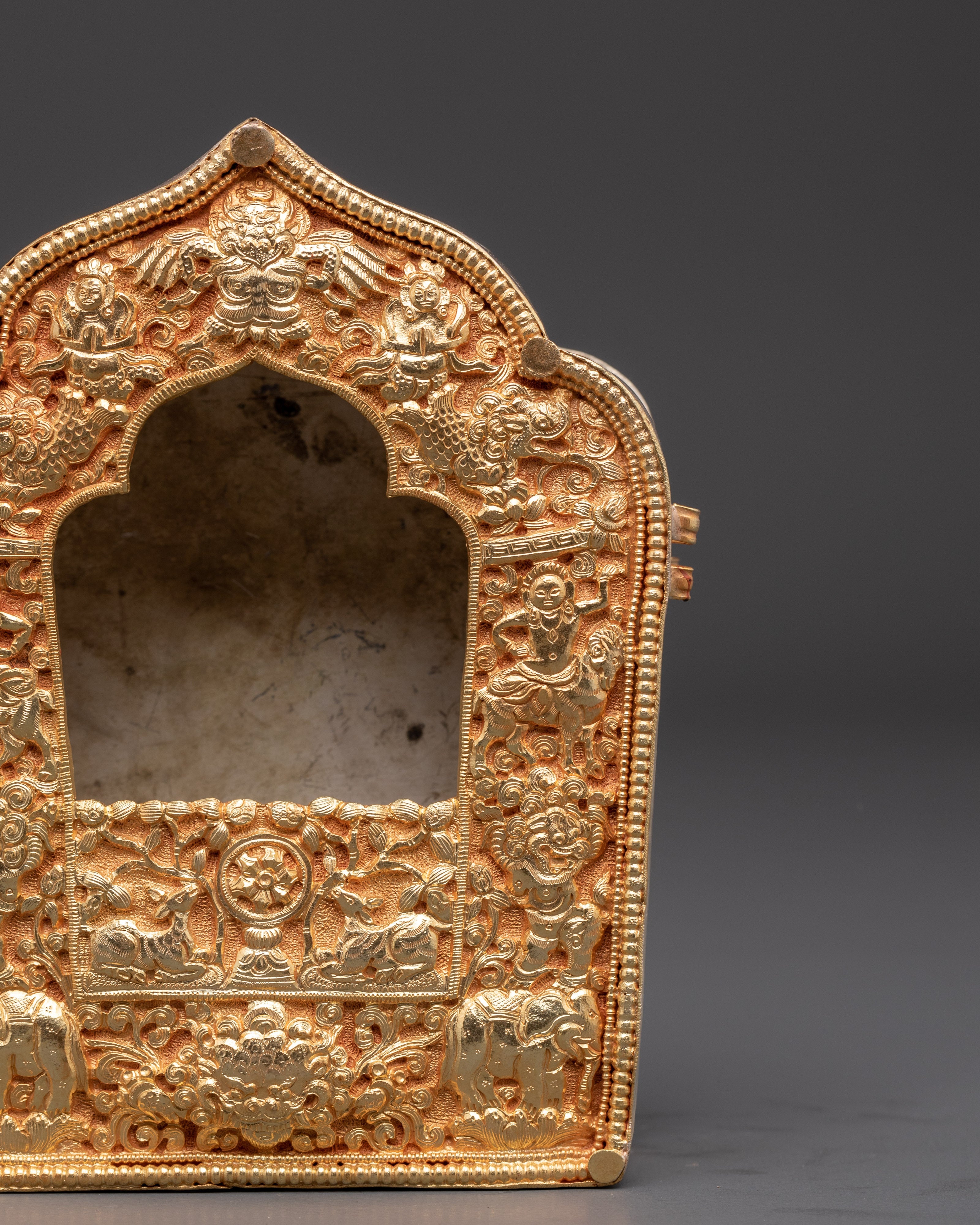 Handcrafted Sacred Traditional Tibetan Ghau Box | Copper & Gold Plated Ritual Box