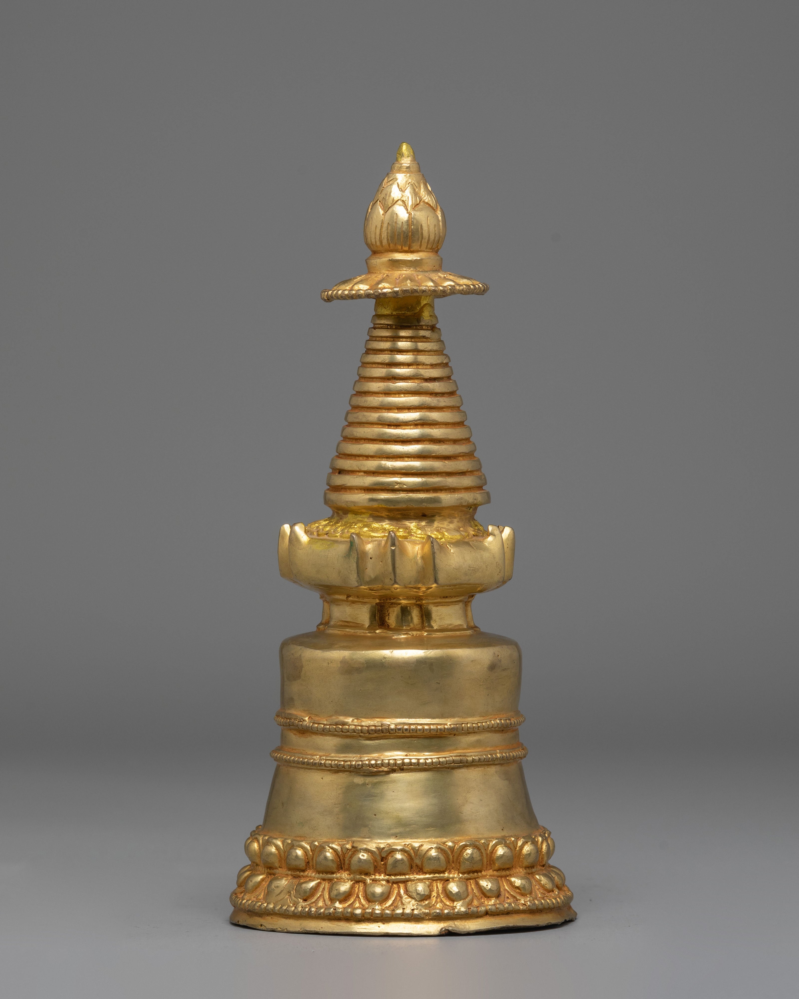 Handcrafted Gold Plated Buddhist Stupa | Spiritual Tibetan Meditation Decor