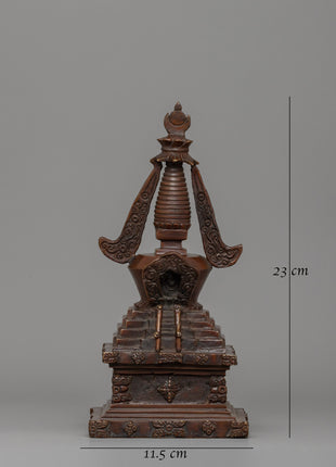 Buddhist Oxidized Copper Stupa |  Handmade Buddhist Symbol for Ritual and Decorative Use