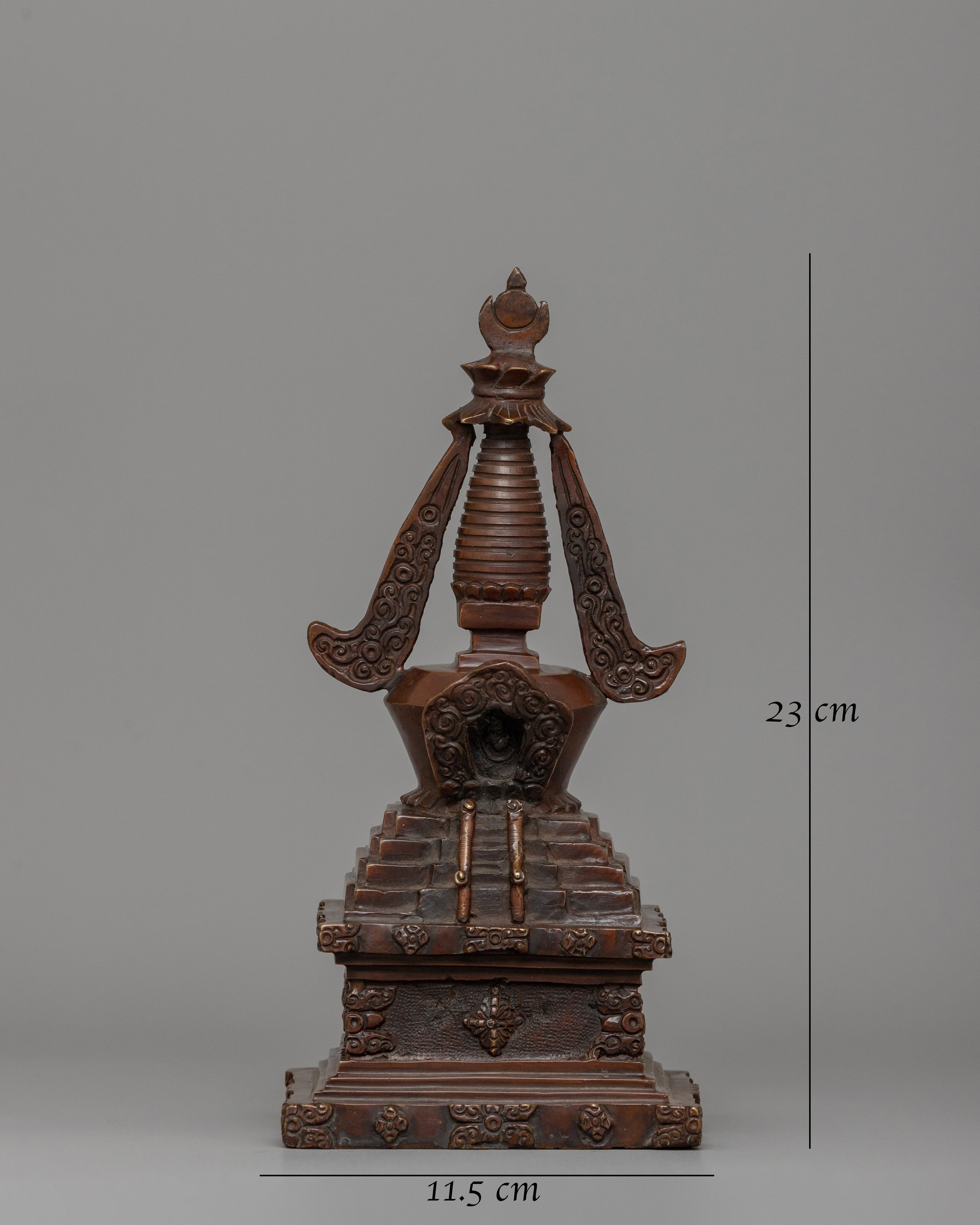 Buddhist Oxidized Copper Stupa |  Handmade Buddhist Symbol for Ritual and Decorative Use