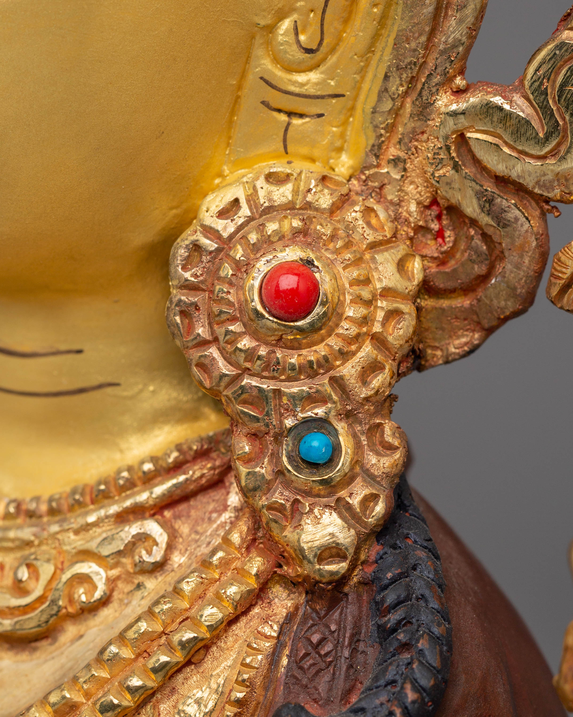 Sacred Bodhisattva Chenrezig Statue | Copper, Gold-Plated, Coral & Turquoise Inlays