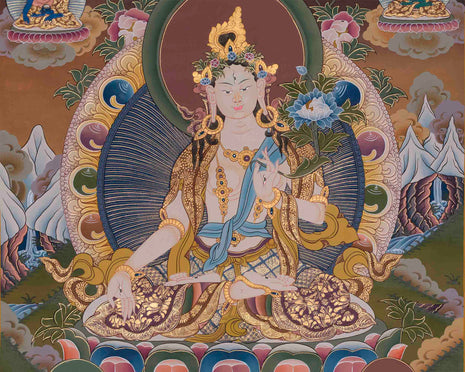 Original Hand-Painted White Tara With Other Bodhisattvas | Protector of Life, Love, and Liberation