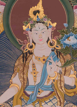 Original Hand-Painted White Tara With Other Bodhisattvas | Protector of Life, Love, and Liberation