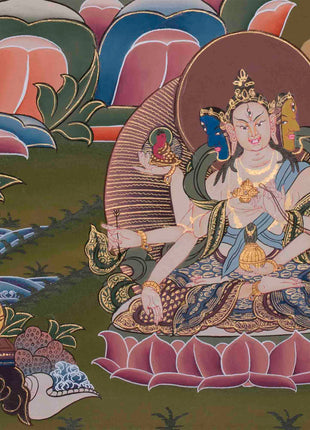 Original Hand-Painted White Tara With Other Bodhisattvas | Protector of Life, Love, and Liberation