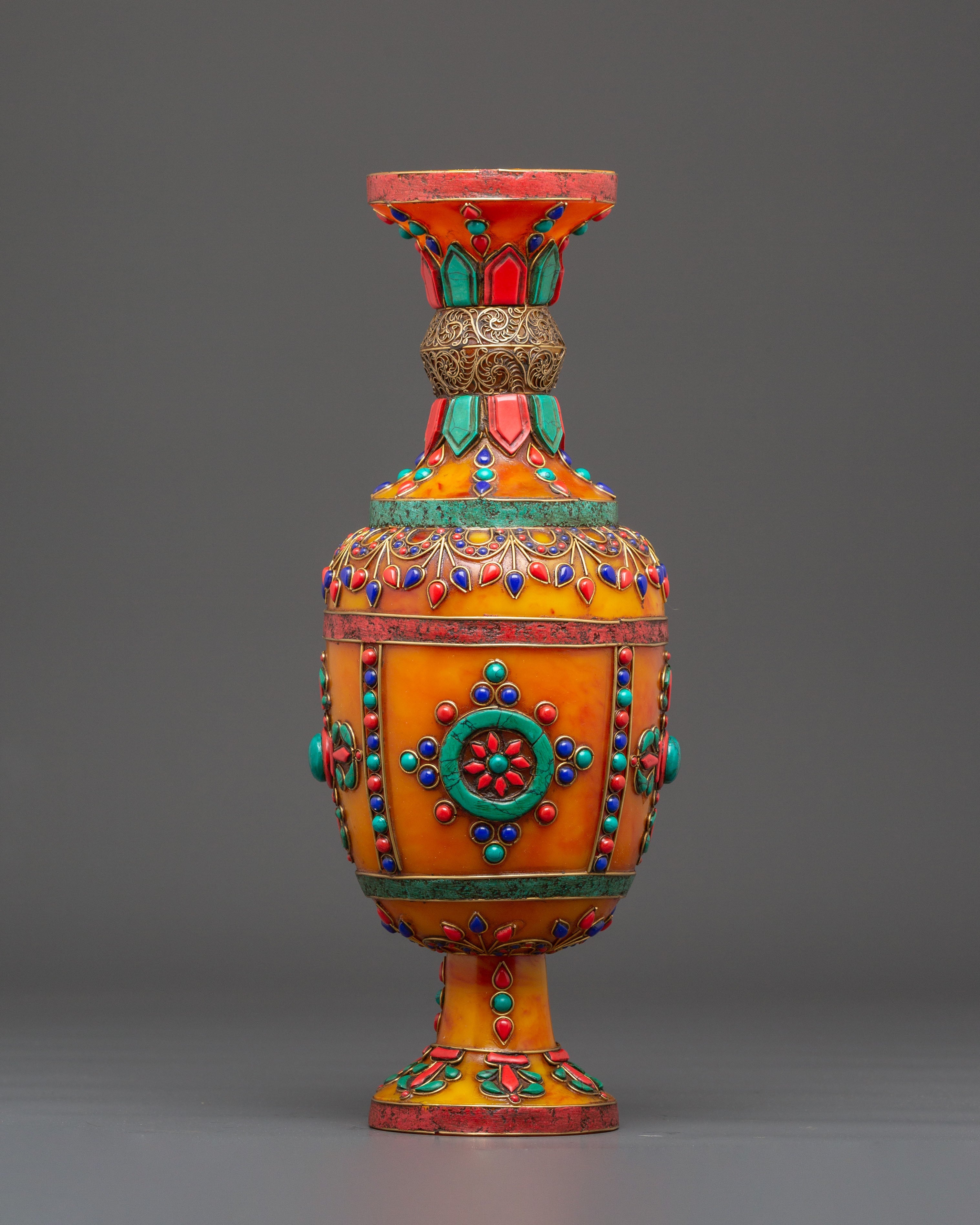 Amber Flower Vase Set | Coral and Turquoise Inlays
