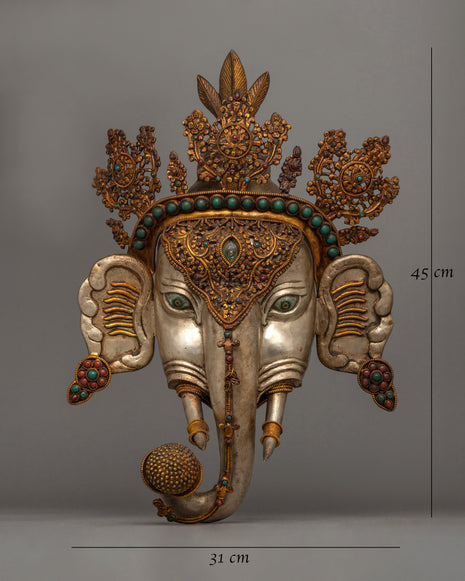 Handcrafted Ganesha Wall Decor in copper with silver and gold plating | Symbol of Wisdom and Prosperity