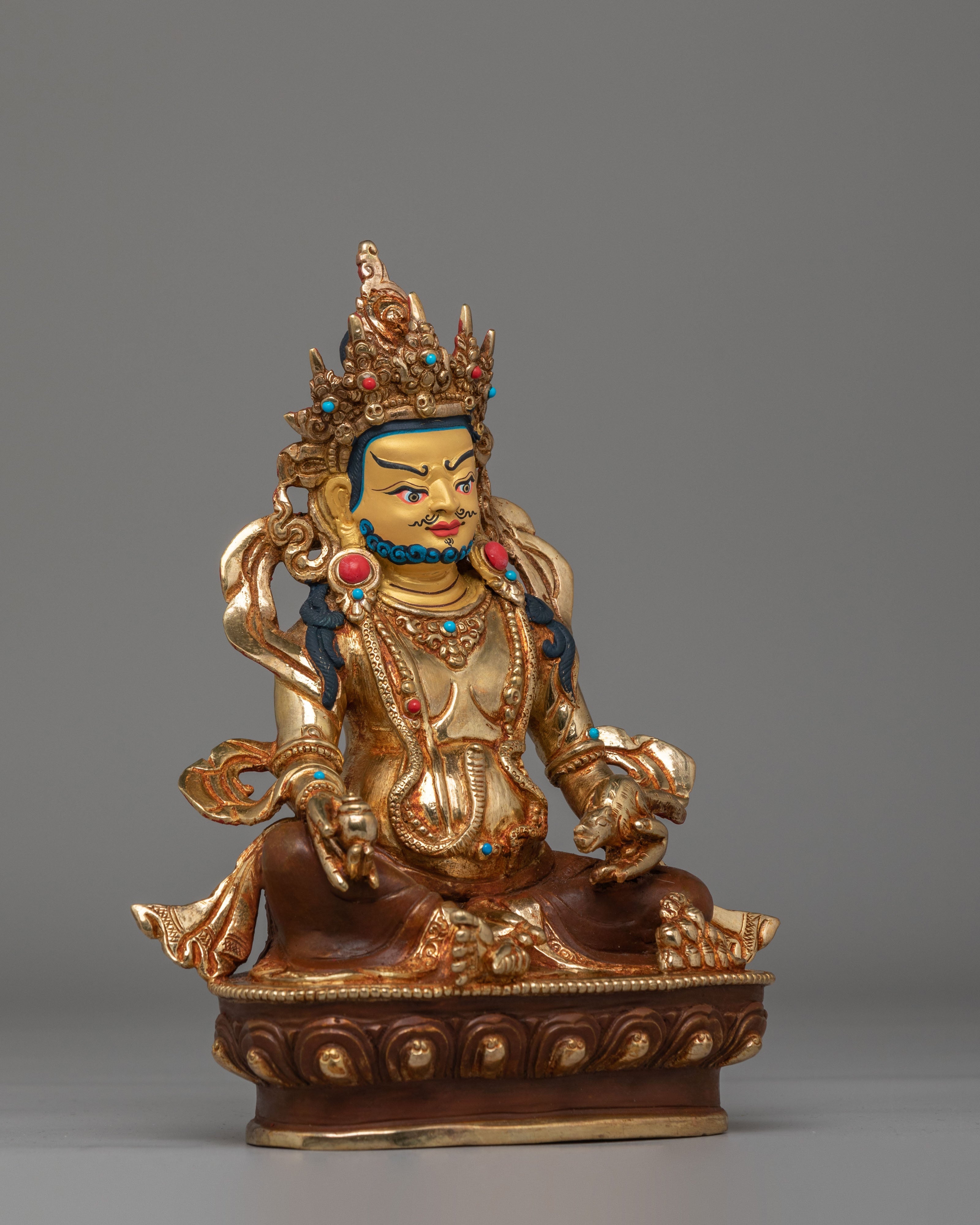Handcrafted Dzambhala Altar Sculpture | 24K Gold Plated Tibetan Wealth Deity Statue