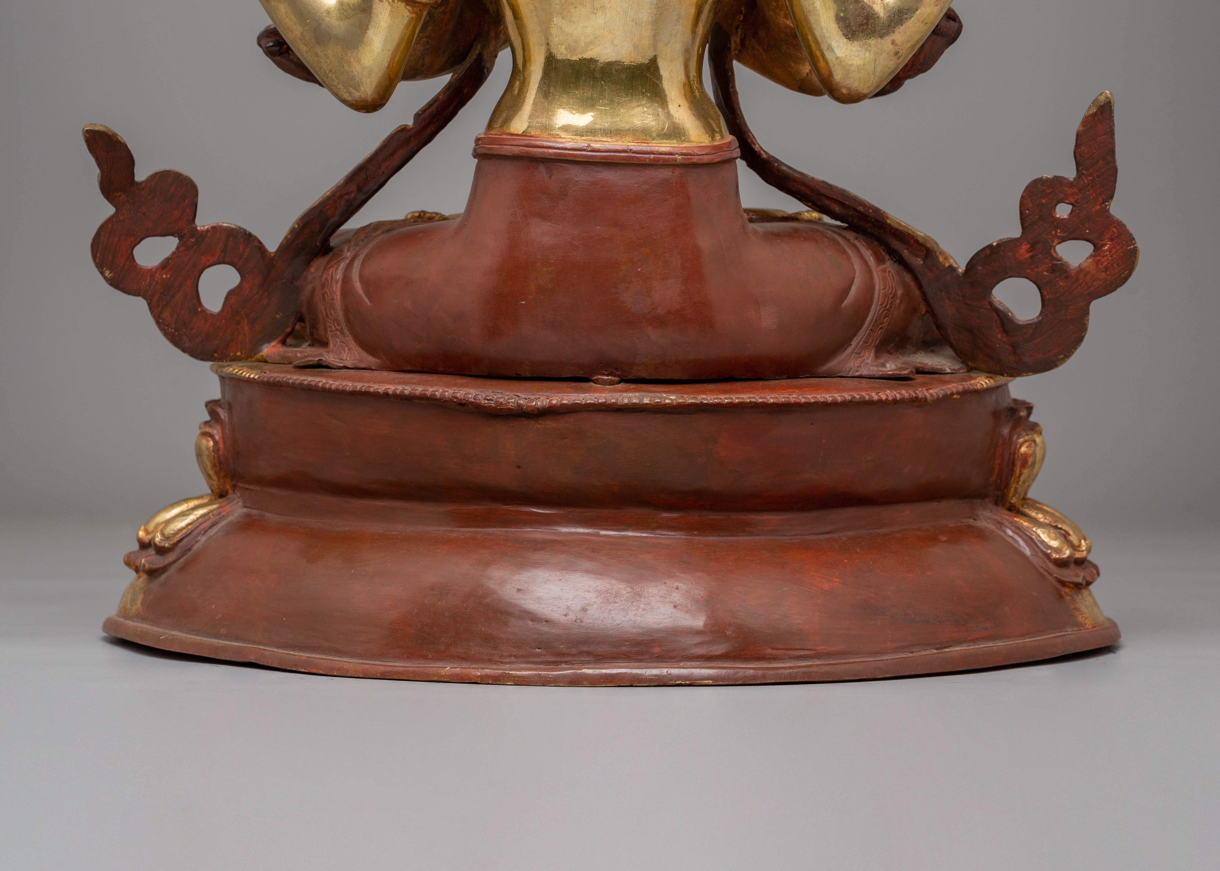 Handcrafted Chenrezig Golden Statue | Tibetan Buddhist Deity