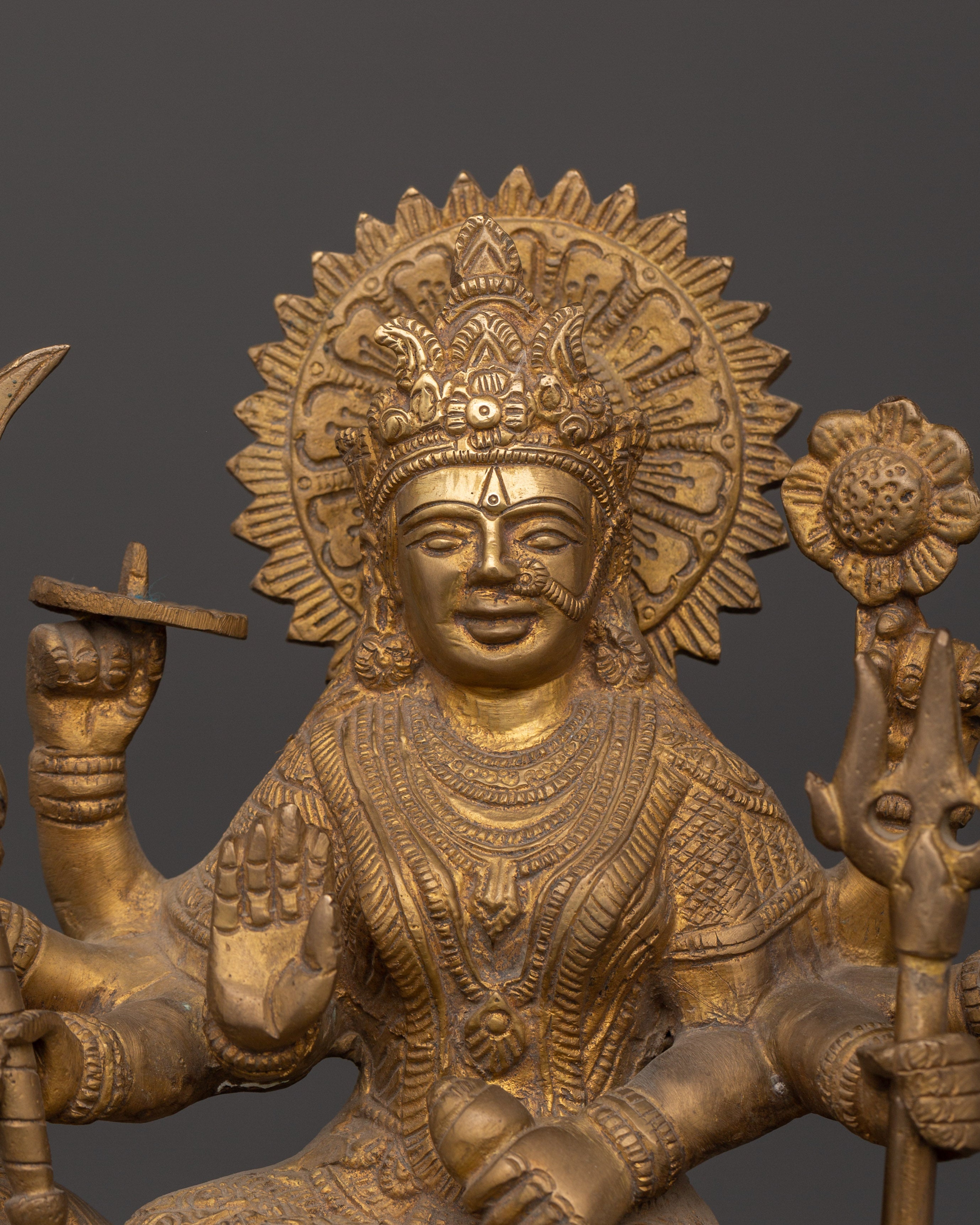 Mighty Goddess Durga Brass Statue | Hindu Deity on Lion
