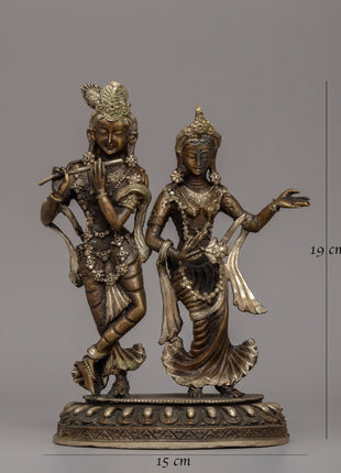 Silver-Plated Brass Radha Krishna Statue |  Symbol of Love & Devotion