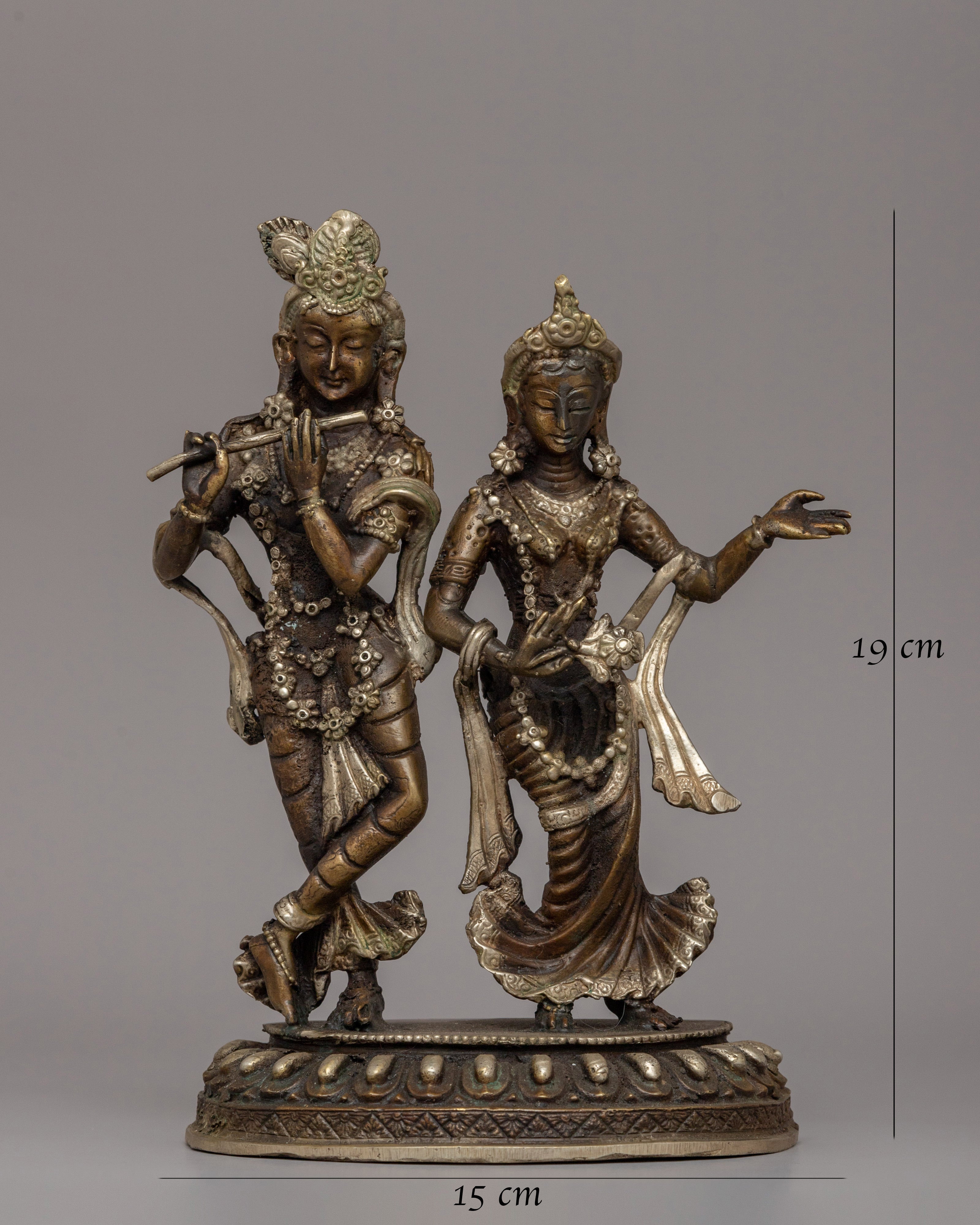 Silver-Plated Brass Radha Krishna Statue |  Symbol of Love & Devotion