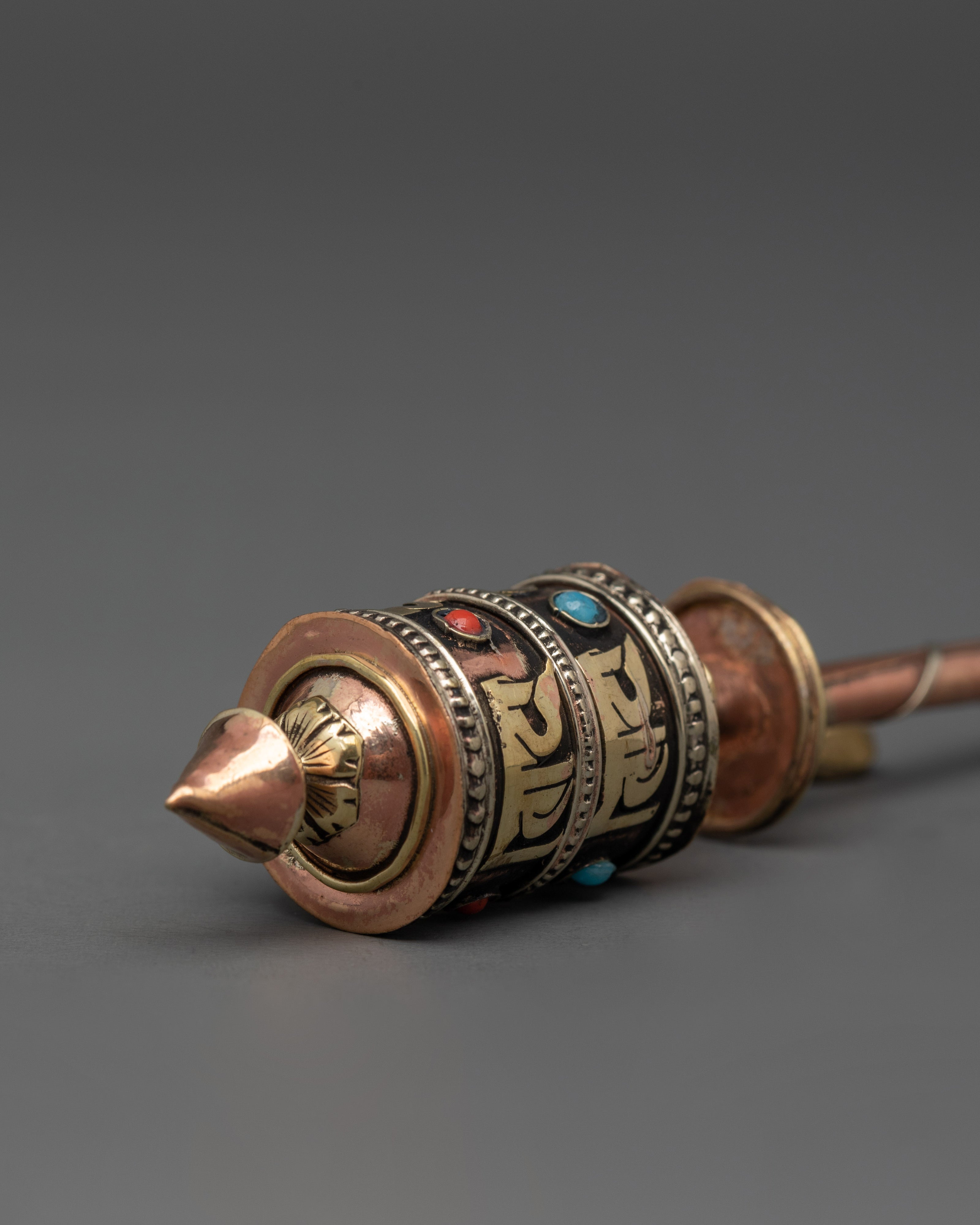 Tibetan Sacred Mantra Engraved Prayer Wheel for Tibetan Ritual and Meditation