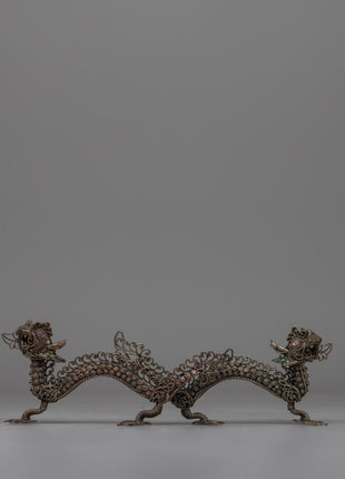Elegant Silver Filigree Dragon Statue | Buddhist-Inspired Home Decor