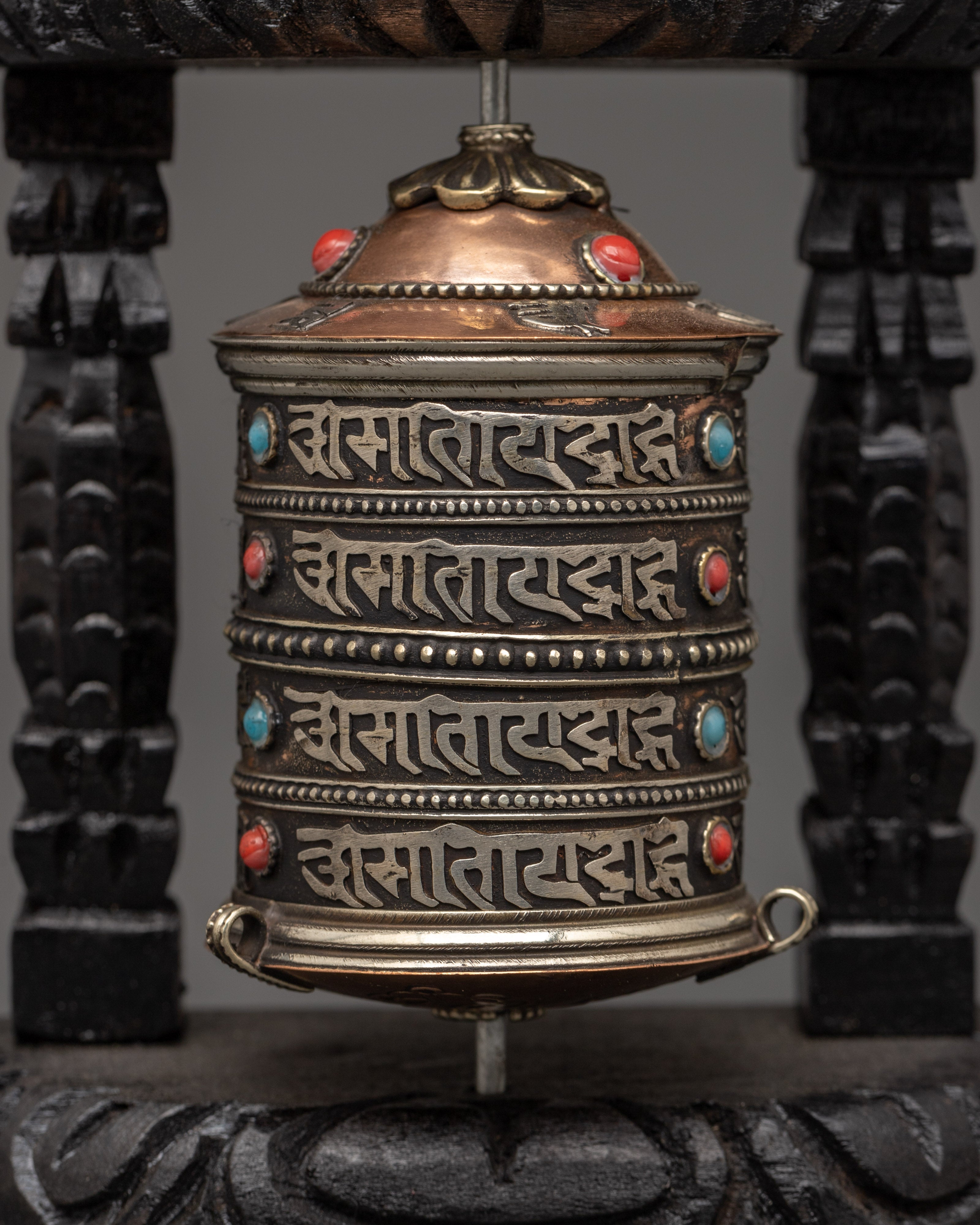 Prayer Wheel With Wooden Frame | Spiritual Tool with Sacred Mantras