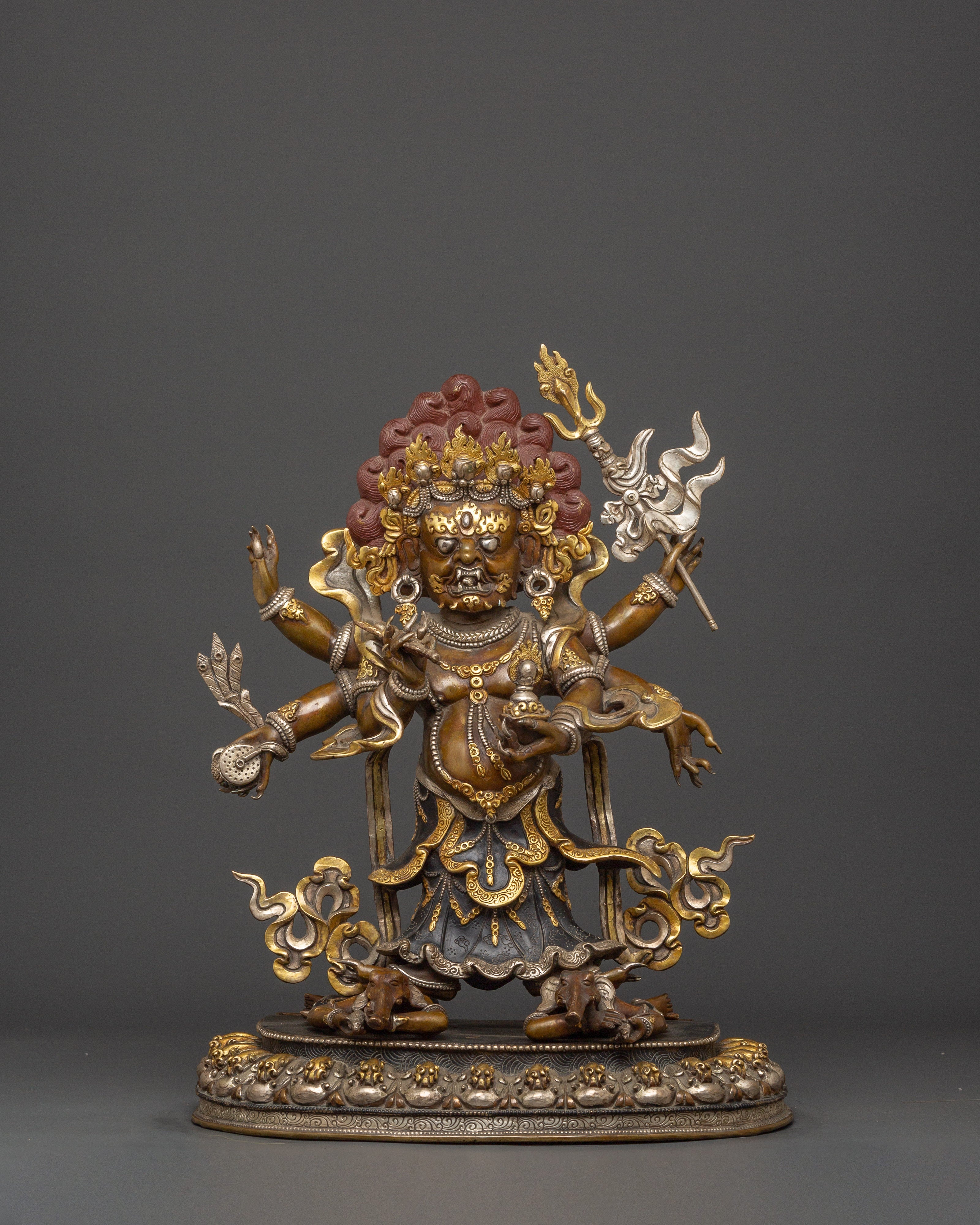 White Mahakala Wrathful Form – Tibetan Protector Deity Statue