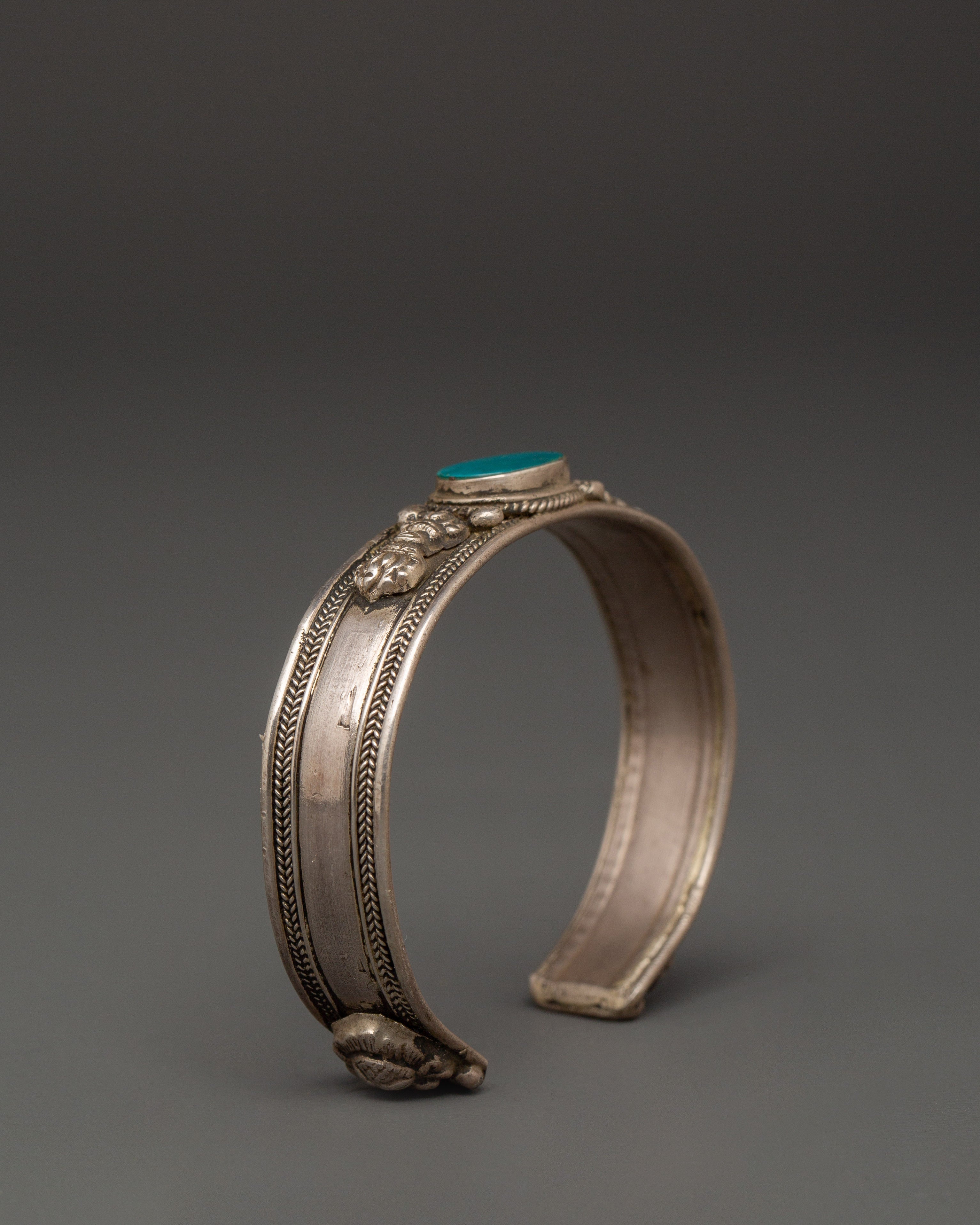 Handcrafted Silver Turquoise Inlaid Bracelet | Meaningful Spiritual Silver Bracelet
