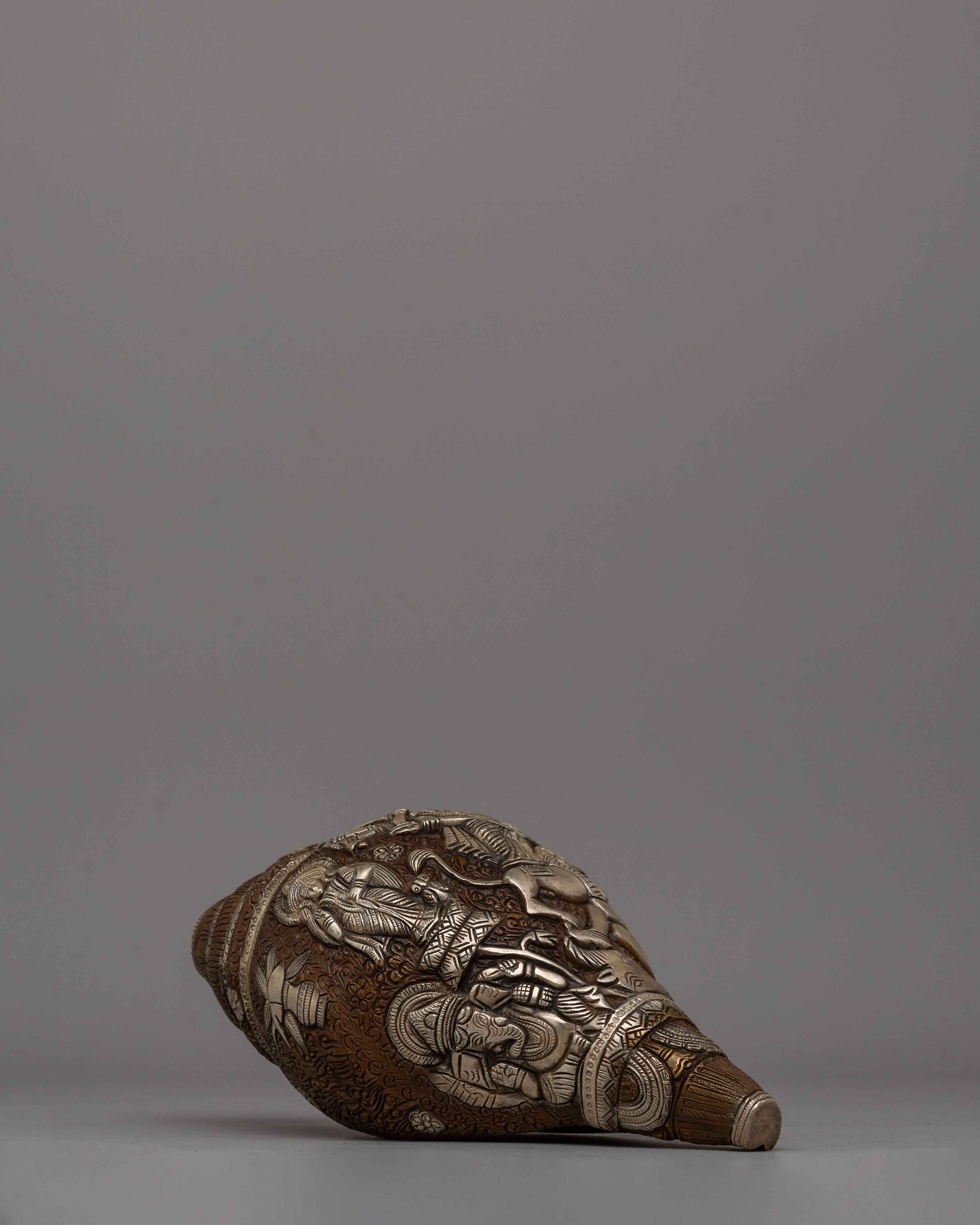 Silver-Plated Hindu Deity Sankha | Handcrafted Copper Ritual Conch Shell