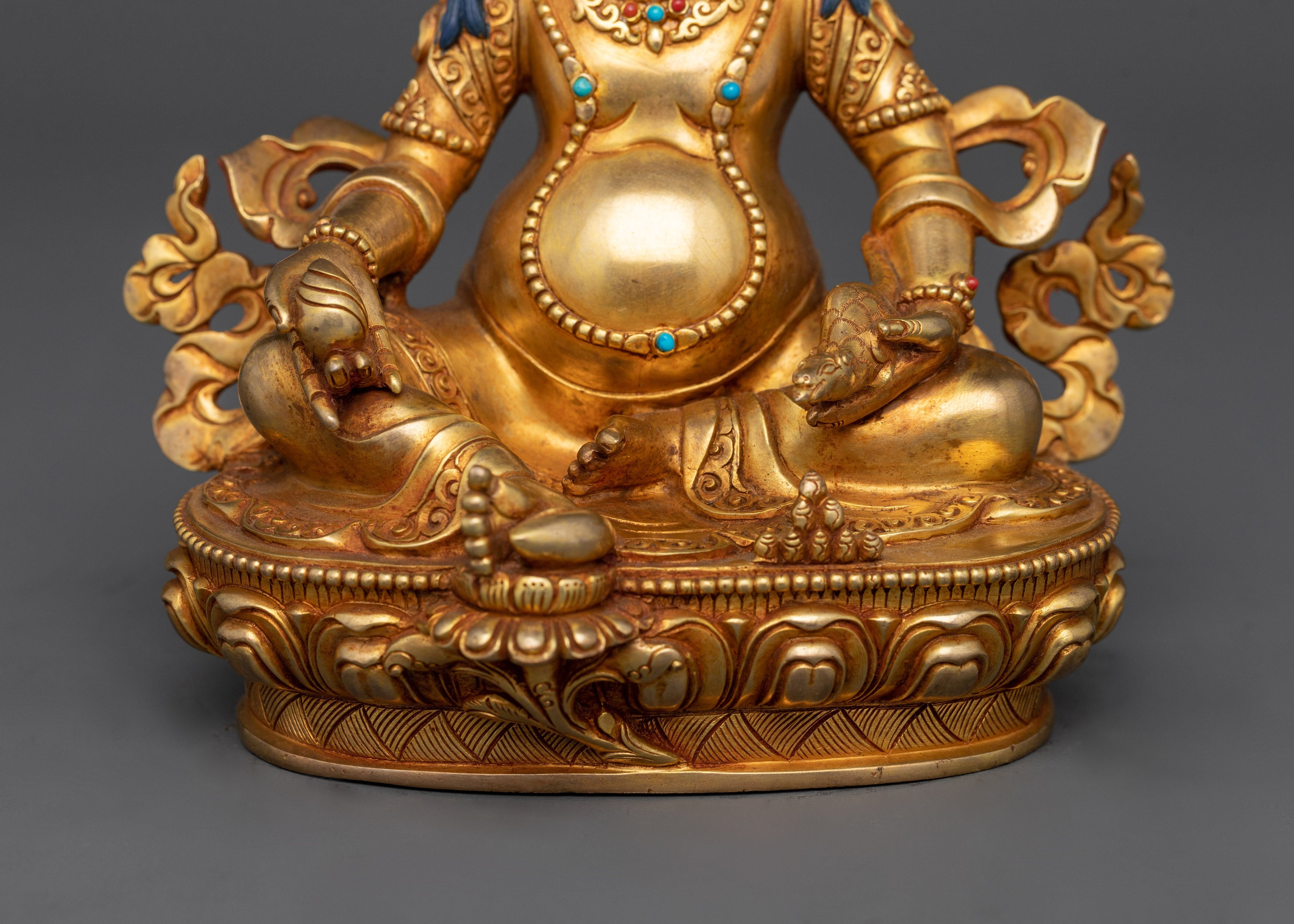 Dzambhala Sculpture for Shrine | 24K Gold Gilded Copper Deity Statue