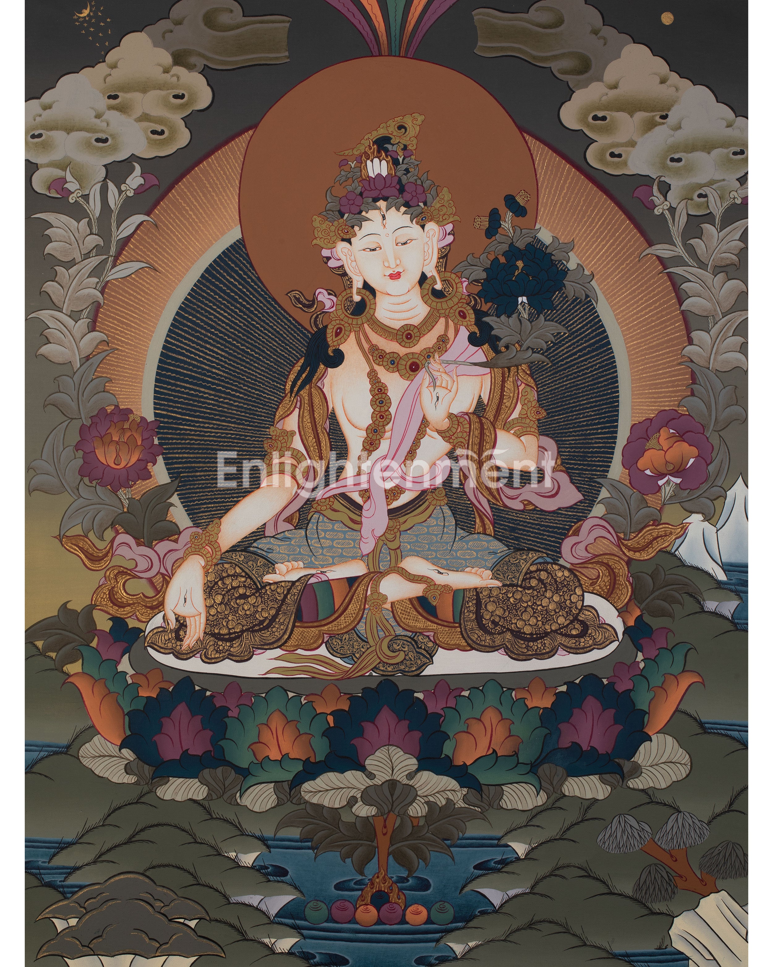 Original Hand-Painted White Tara Thangka | Goddess of Healing