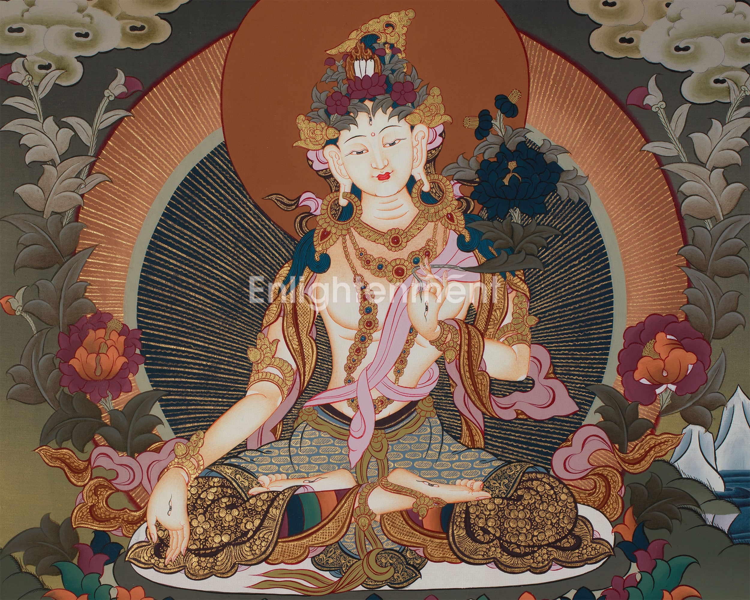 Original Hand-Painted White Tara Thangka | Goddess of Healing