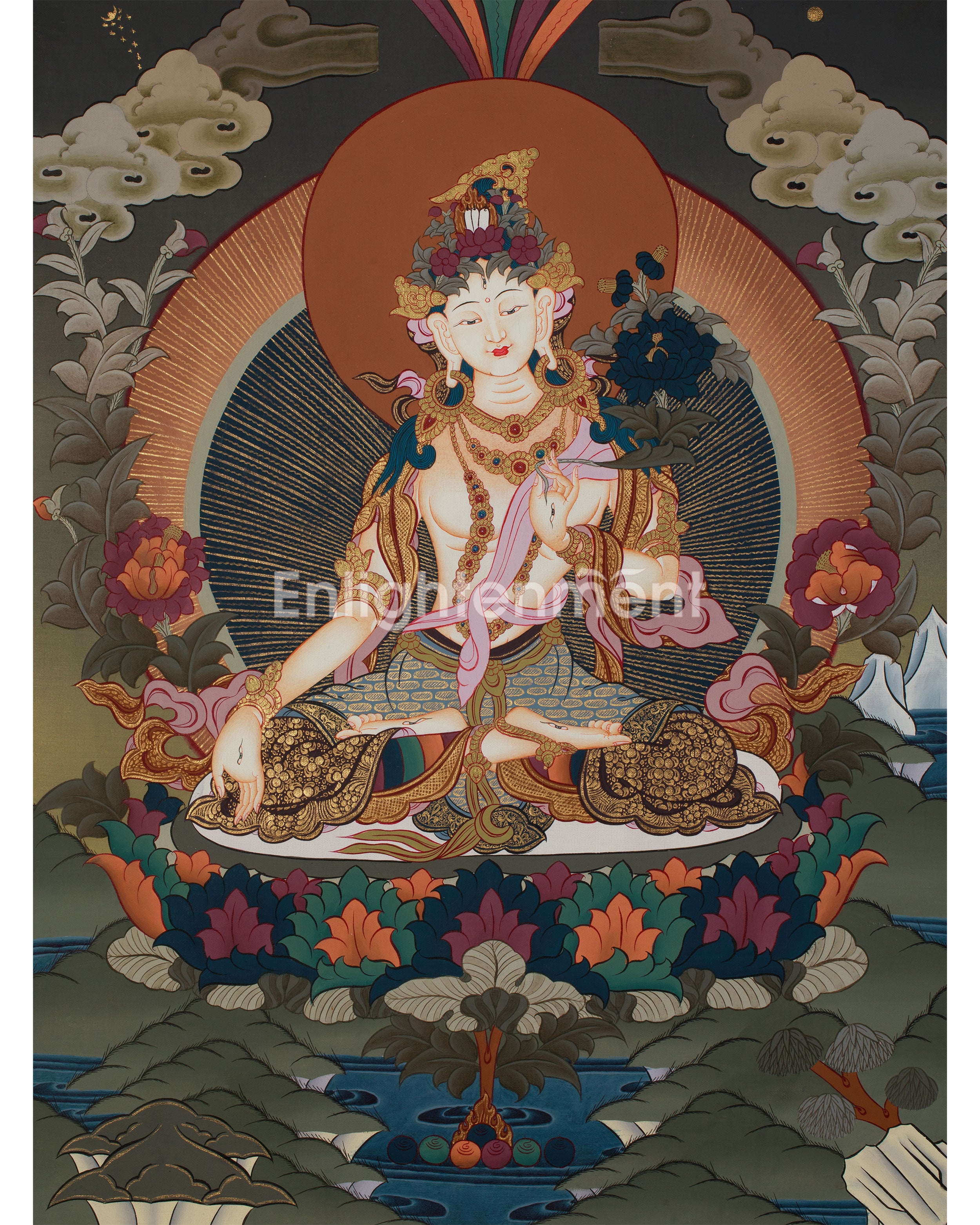 Original Hand-Painted White Tara Thangka | Goddess of Healing