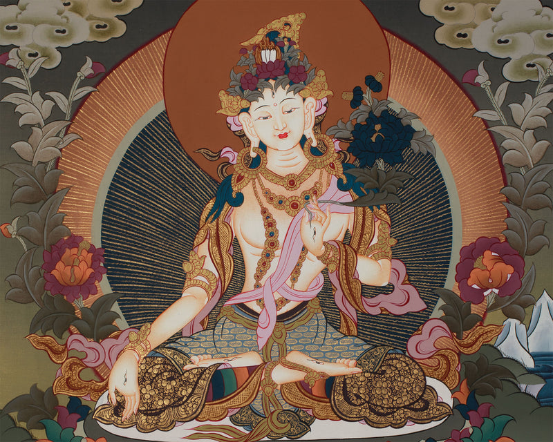 Original Hand-Painted White Tara Thangka Religious Art | Goddess of Healing