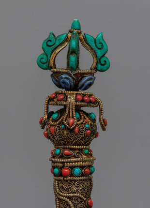 Bell And Dorje Vajra Set | Sacred Sound and Symbol with the Turquoise, Coral Stone Settings