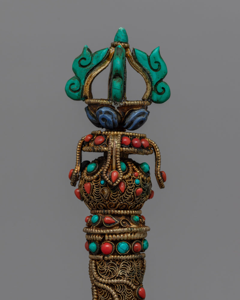 Bell And Dorje Vajra Set | Sacred Sound and Symbol with the Turquoise, Coral Stone Settings