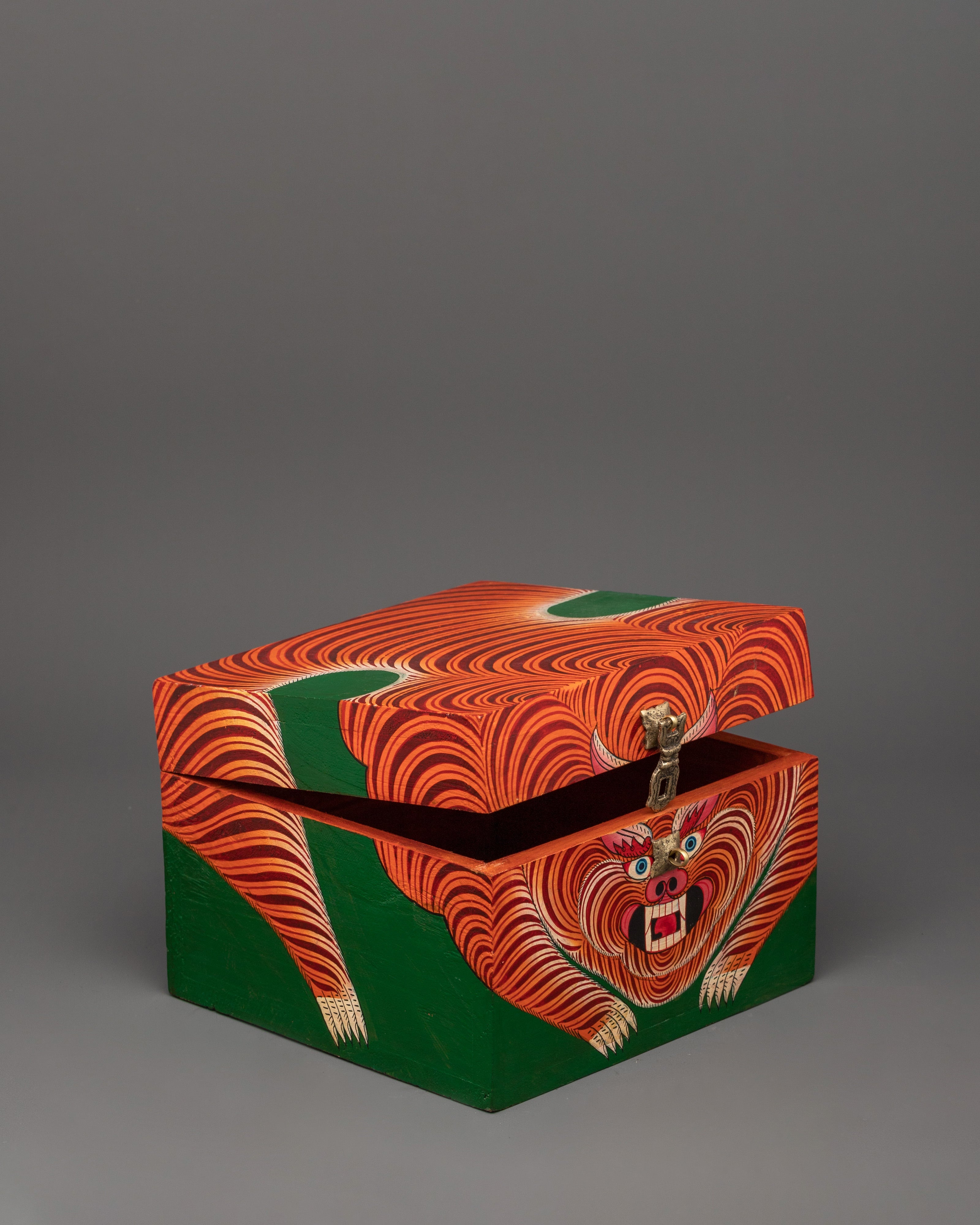 Hand-made Tibetan Tiger Box | Red Color Ritual Storage