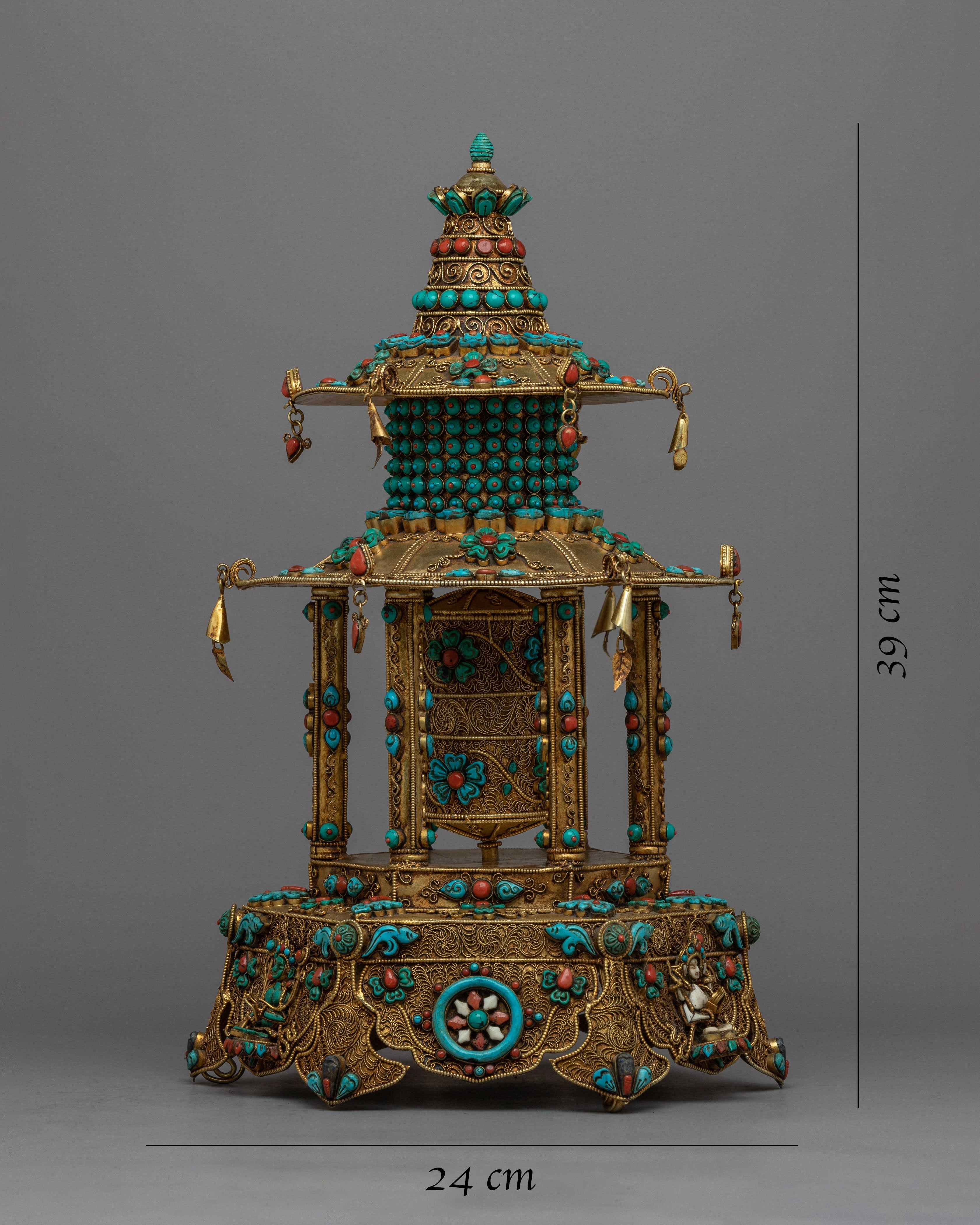 Meditative Turquoise & Coral Prayer Wheel |  Artifact for Spiritual Practice and Mindfulnes