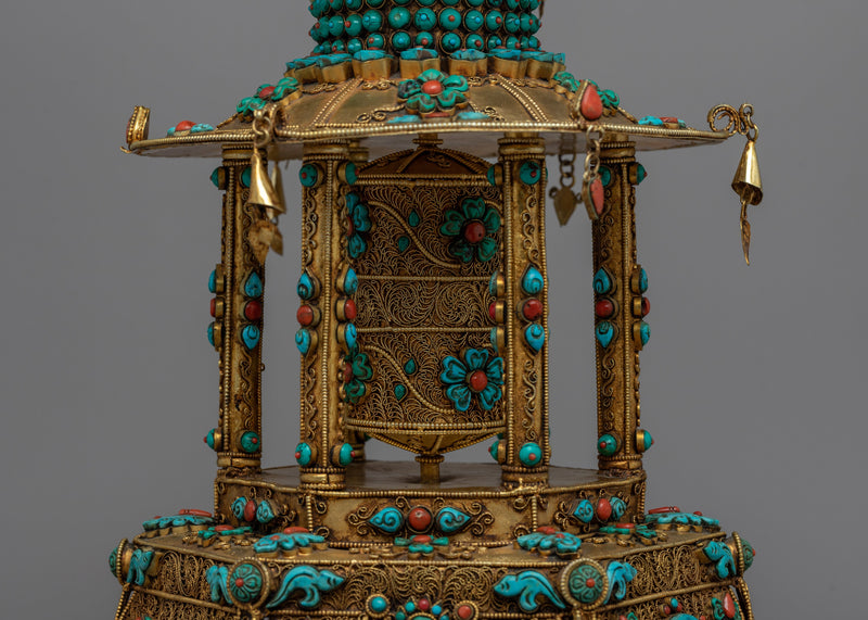 Meditative Turquoise & Coral Prayer Wheel |  Artifact for Spiritual Practice and Mindfulnes