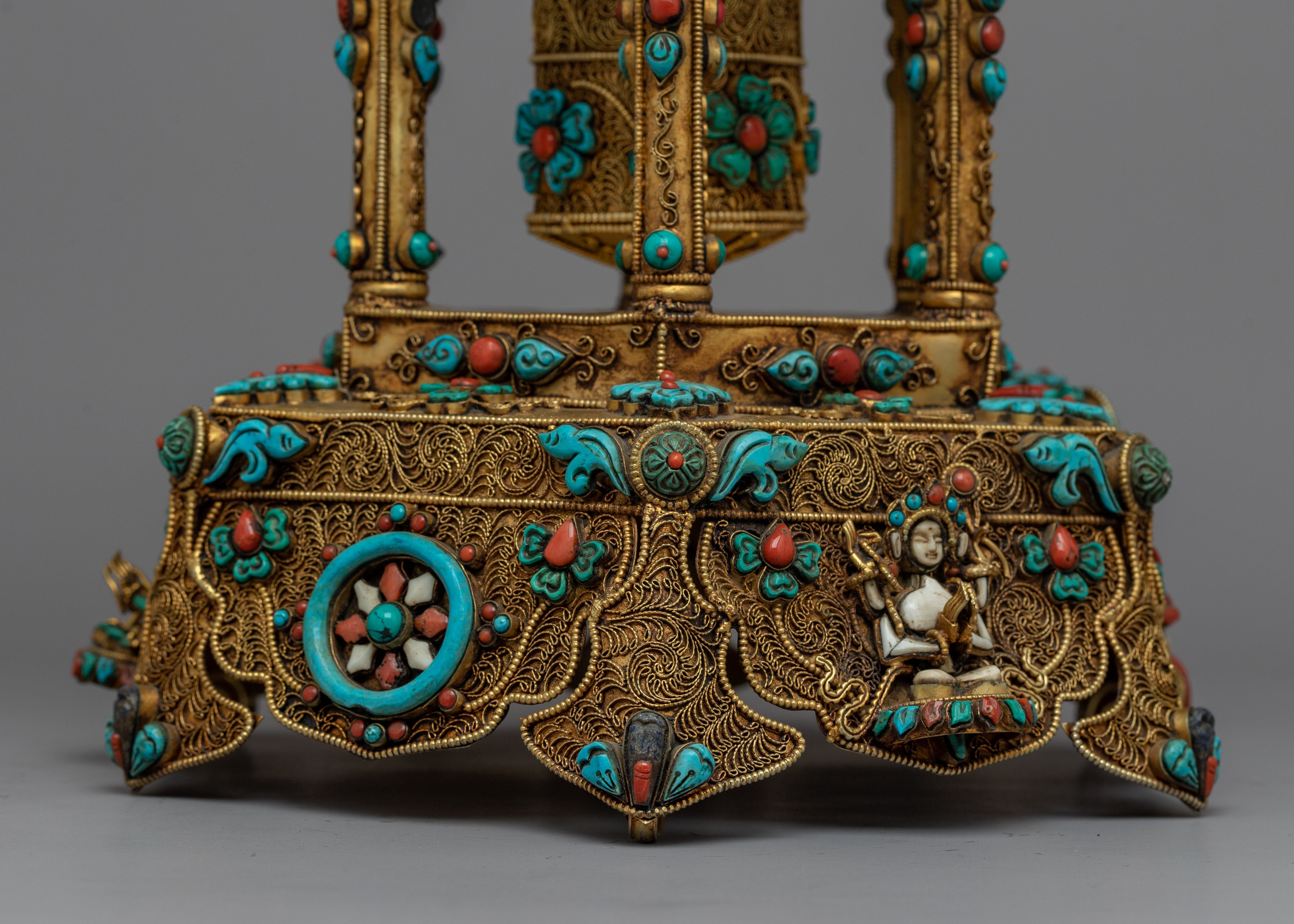Meditative Turquoise & Coral Prayer Wheel |  Artifact for Spiritual Practice and Mindfulnes