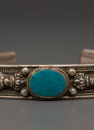 Handcrafted Silver Turquoise Inlaid Bracelet | Meaningful Spiritual Silver Bracelet