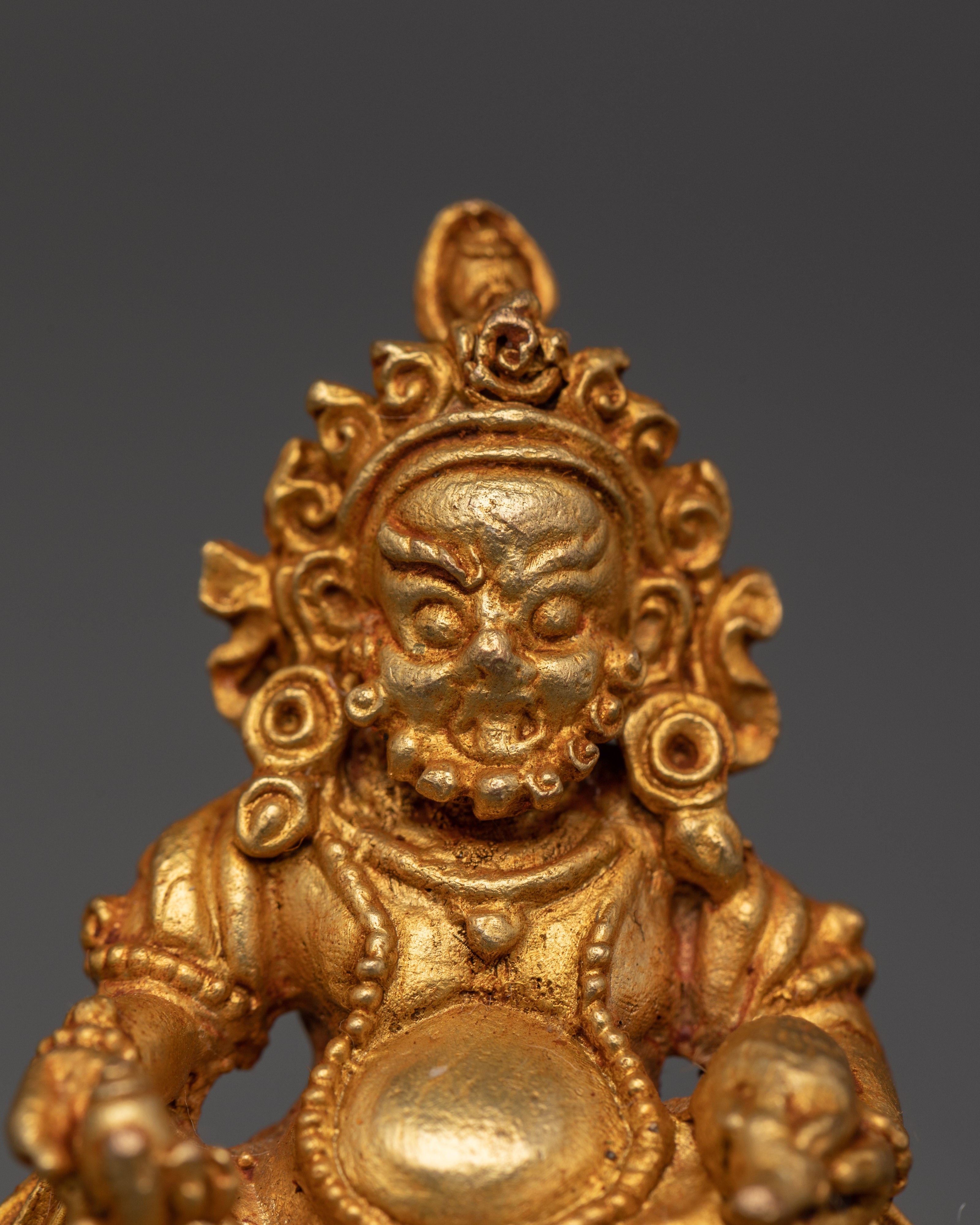 Mini Dzambhala Statue in Gold-Plated Copper | Tibetan Wealth Deity