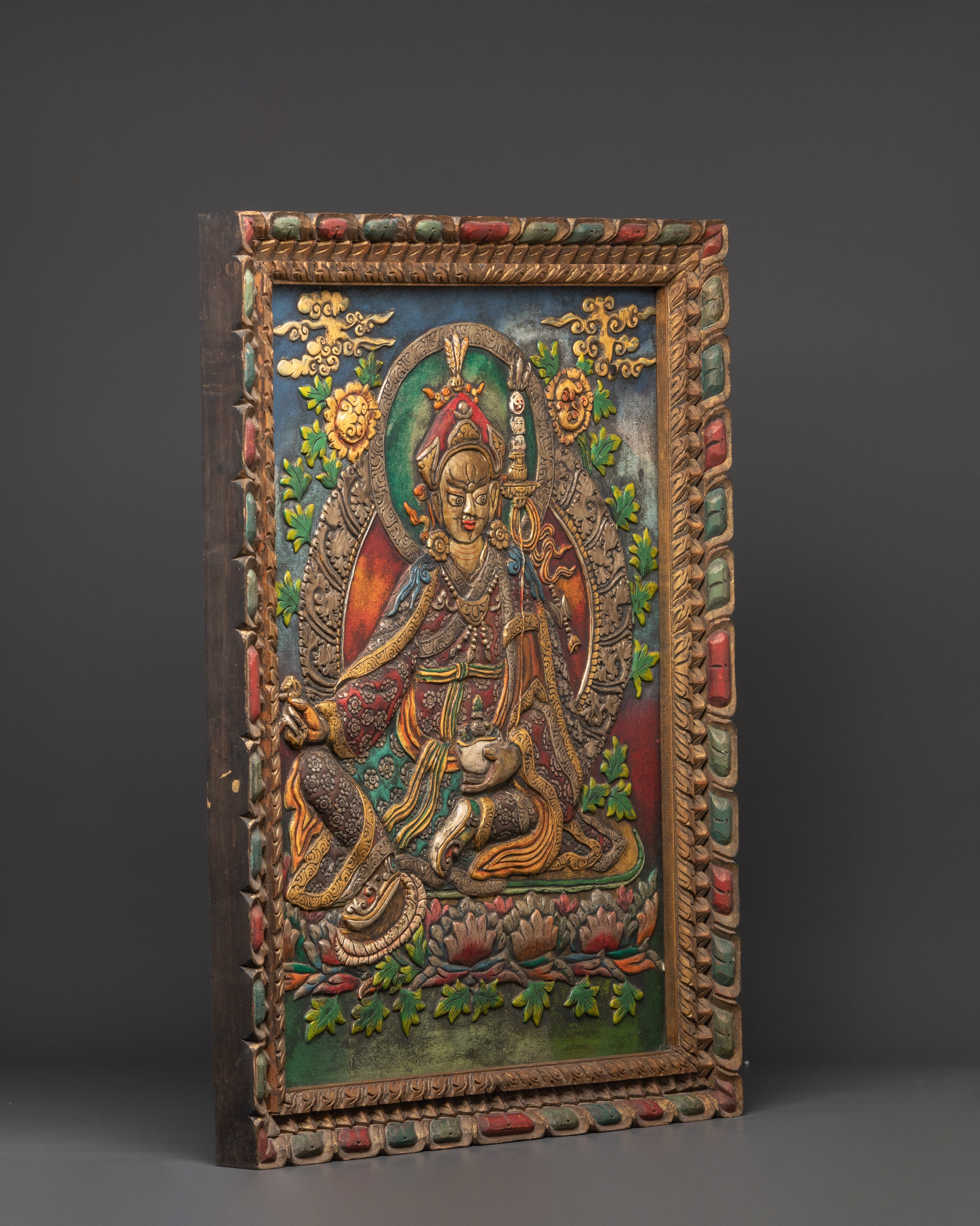 Wooden Frame Guru Rinpoche Wall Hanging | Symbol of Blessings and Protection