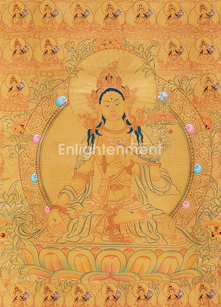 Big Size Gold 108 White Tara | Original Hand-Painted Female Bodhisattva Thangka